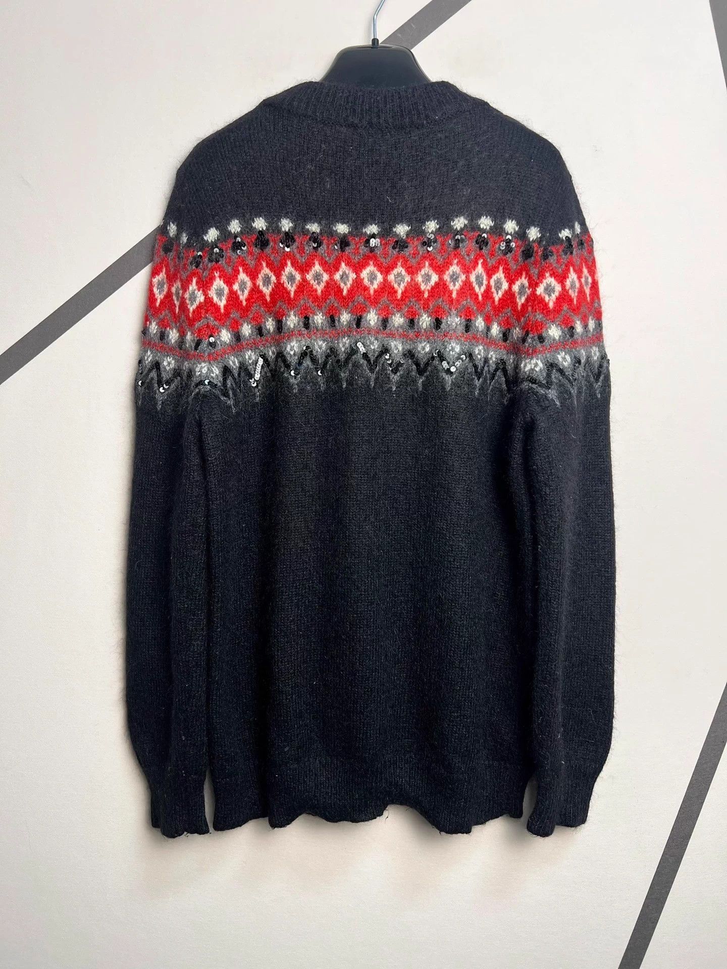 Saint Laurent Paris Saint Laurent Red Scale Diamond Pattern Wool Sweater Size US XL / EU 56 / 4 - 2 Thumbnail