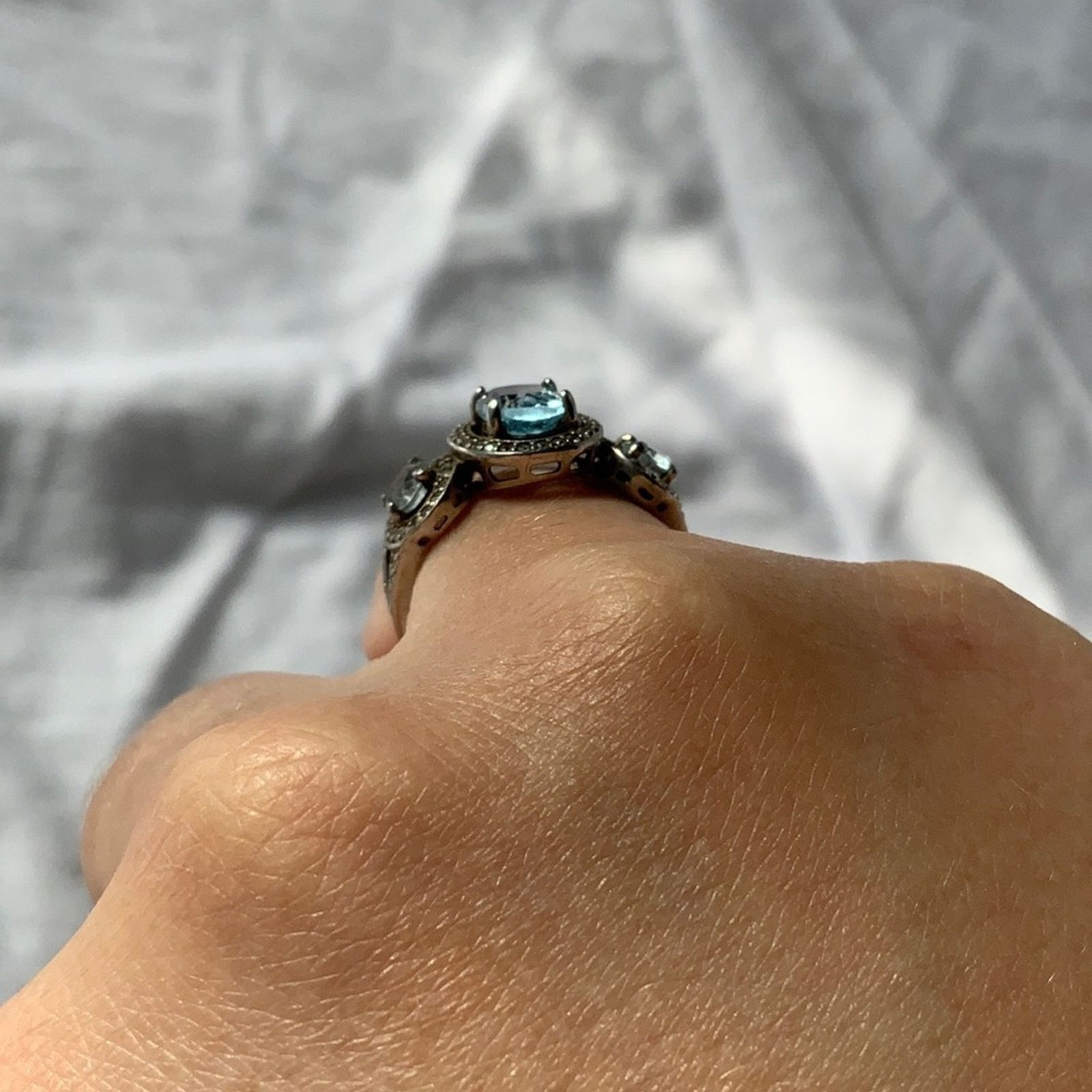 Other Silver 925 ring with Aquamarine & Topaz stones Great Gift Size ONE SIZE - 3 Thumbnail