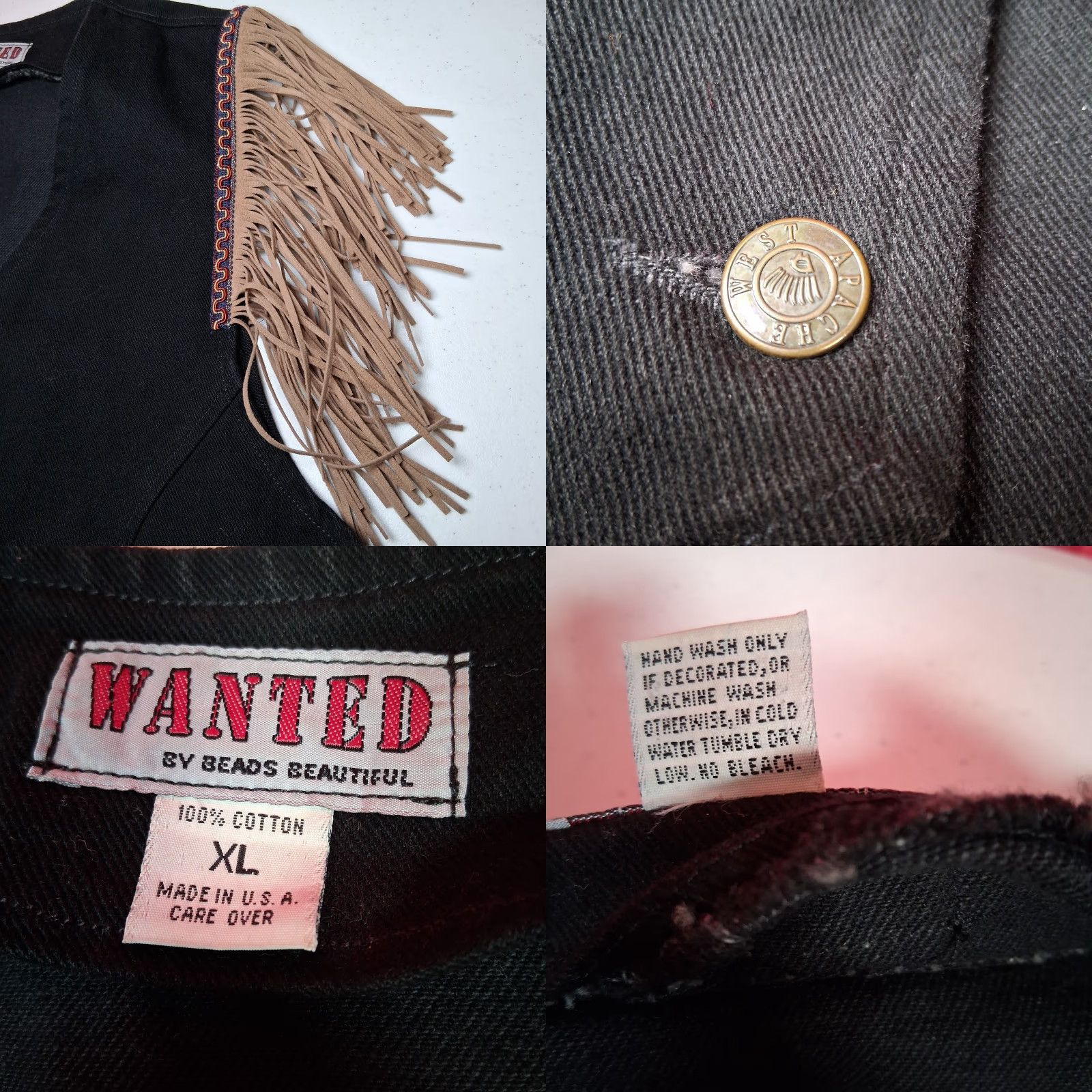 Vintage VINTAGE Wanted by Beads Beautiful Western Vest Women XL Black Denim Fringe USA Made Cowgirl Vest Size XL / US 12-14 / IT 48-50 - 9 Thumbnail