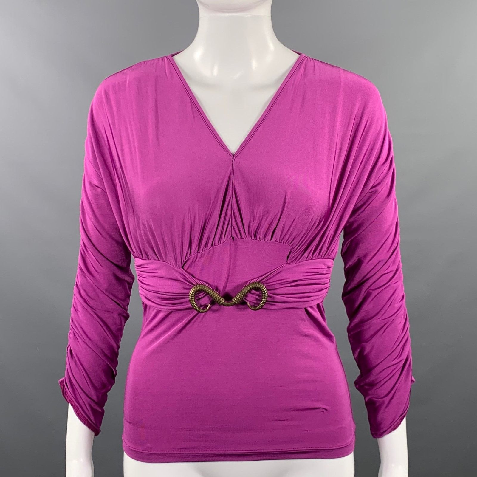 Just Cavalli Size 4 Pink Viscose Blend Ruched 3/4 Sleeves Casual Top Size S / US 4 / IT 40 - 1 Thumbnail