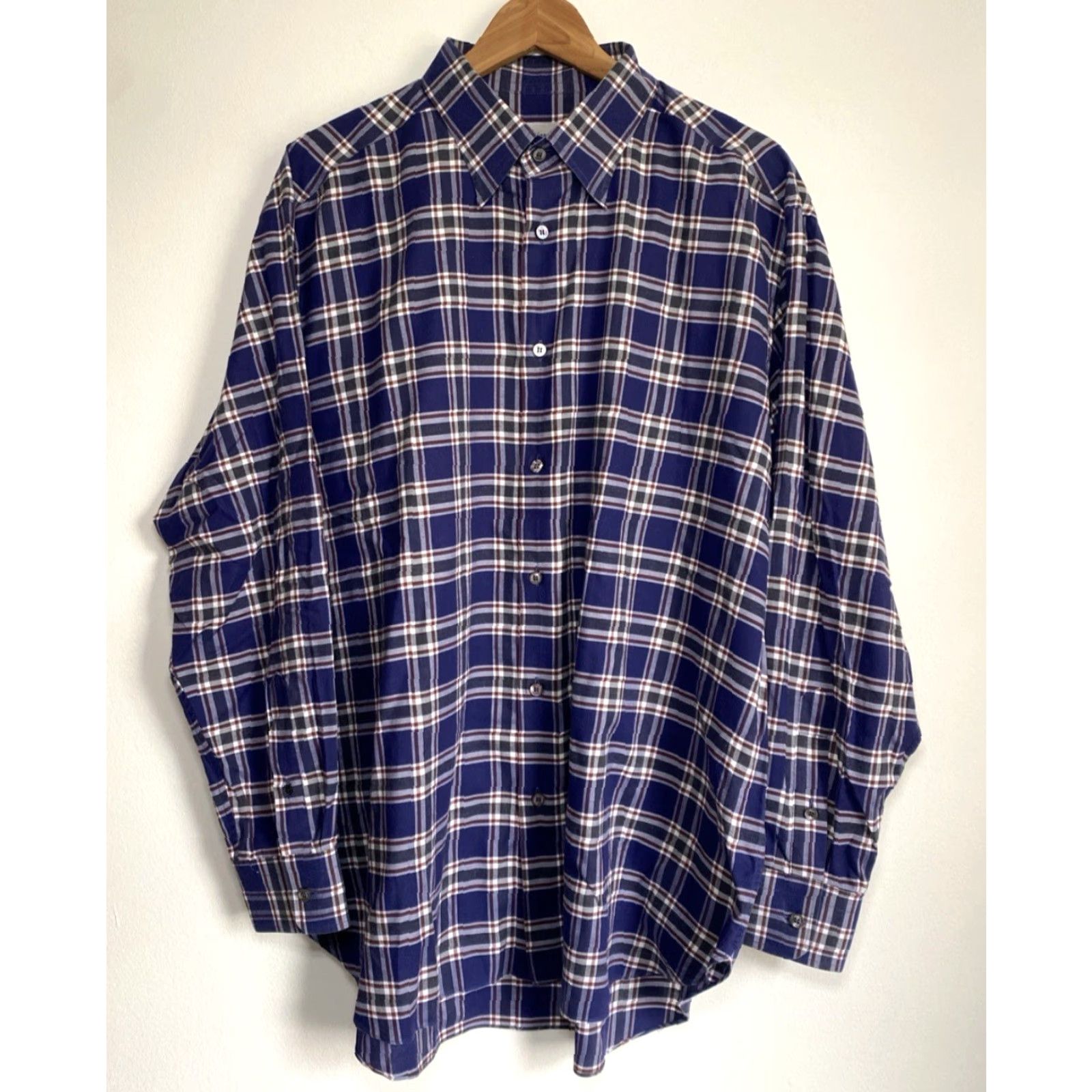 Brioni VINTAGE Brioni Men's Button-Up Shirt Plaid Cotton XL Blue Casual Button-Down Shirt Size US XL / EU 56 / 4 - 2 Thumbnail