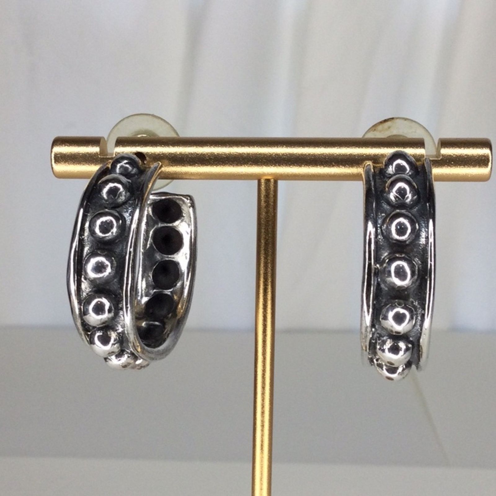 Other Silver & Black Tone Retro 1990's Stud Hoop Earrings Size ONE SIZE - 1 Thumbnail