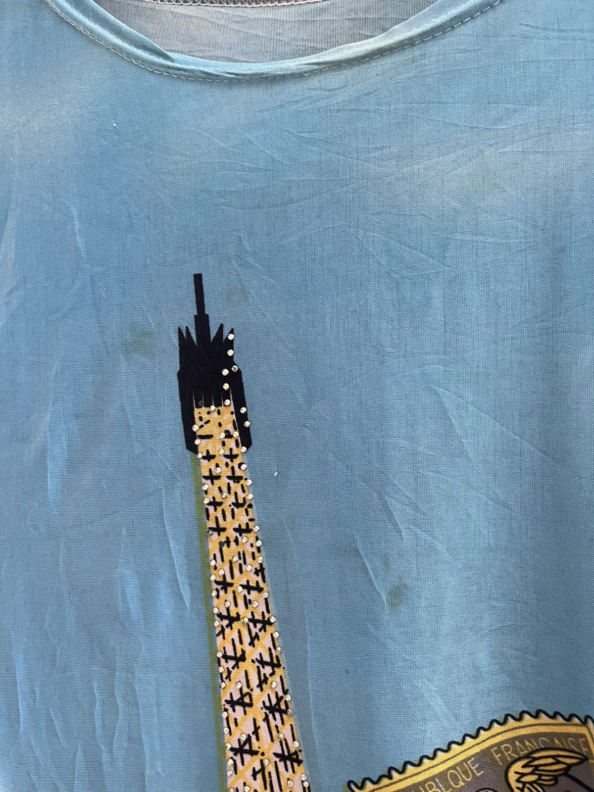 Jean Paul Gaultier × Kenzo × Moschino Vintage Eiffel Tower Paris Tee – All Over Print Sky Blue Size US S / EU 44-46 / 1 - 9 Thumbnail