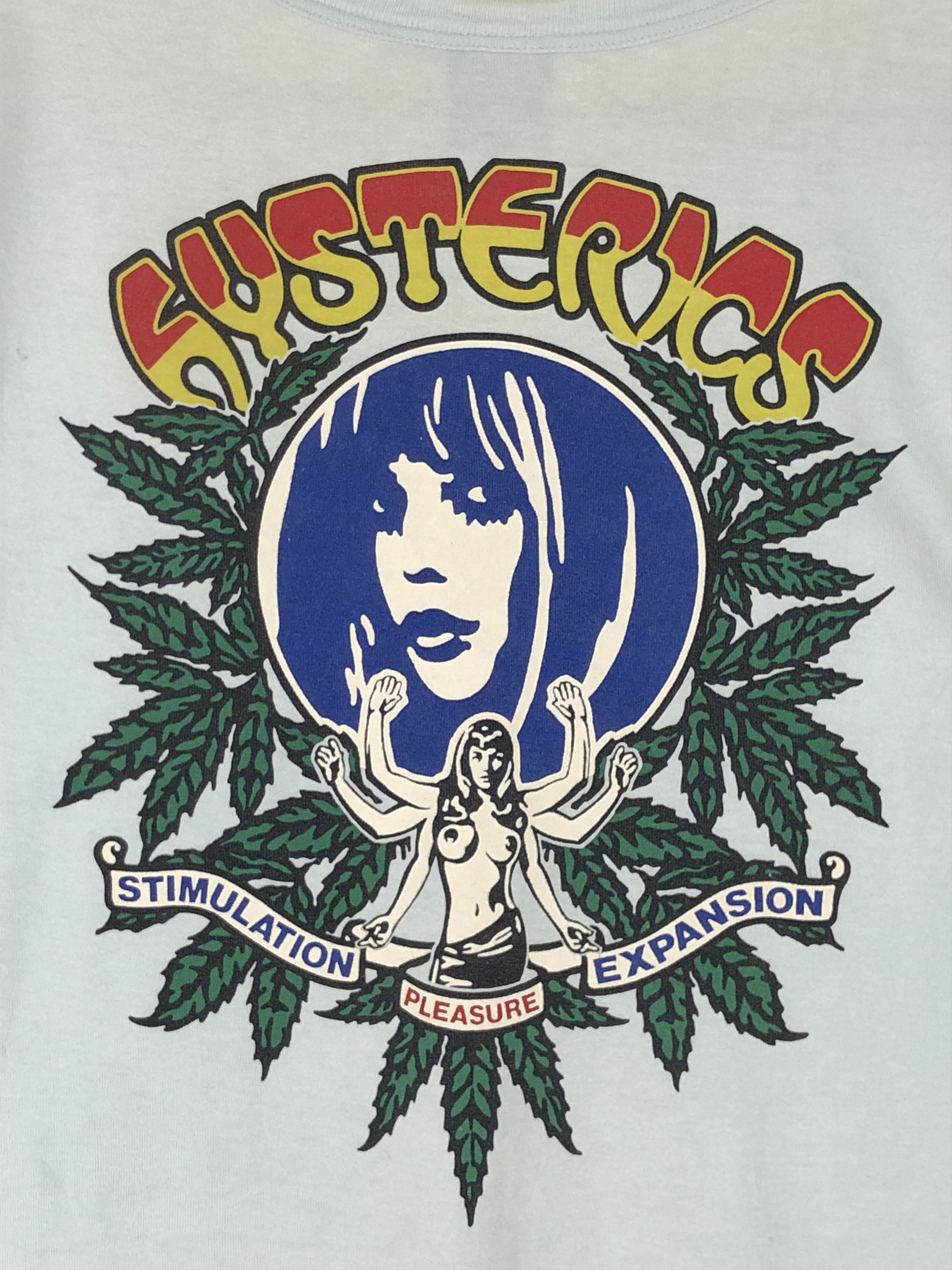 image of Hysteric Glamour x Vintage 90’S Hysteric Marijuana Joint Effect Tee in Light Blue, Women's (Size Sm