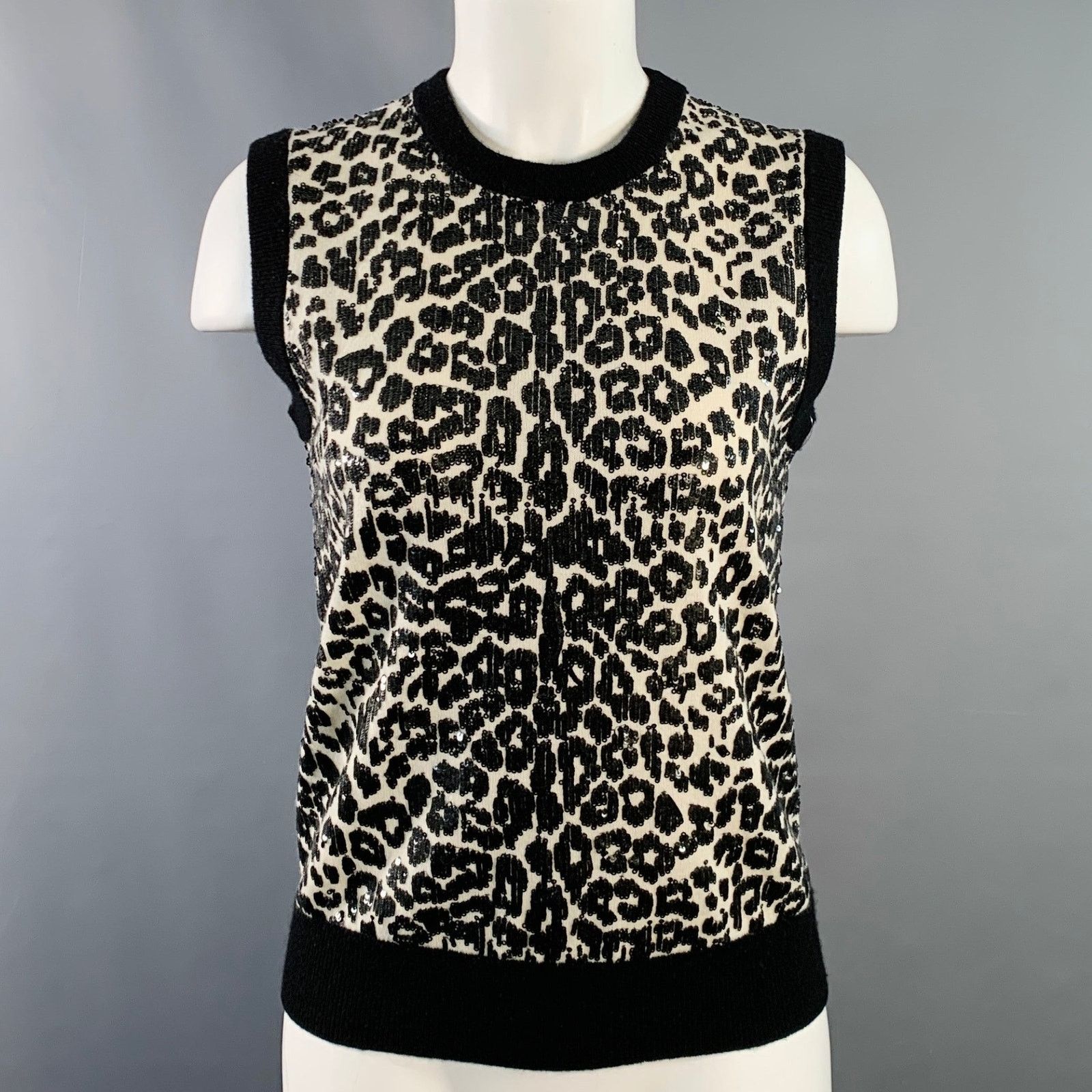 Michael Kors MICHAEL KORS Black Cashmere Sequined Animal Print Dress Top Size S / US 4 / IT 40 - 1 Thumbnail