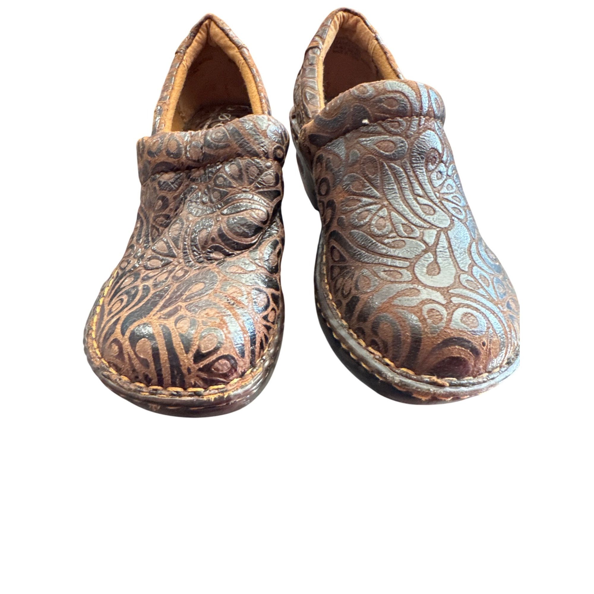 Born BOC womens leather Brown Embossed Slip-On Clogs mules size Size US 6 / IT 36 - 5 Thumbnail