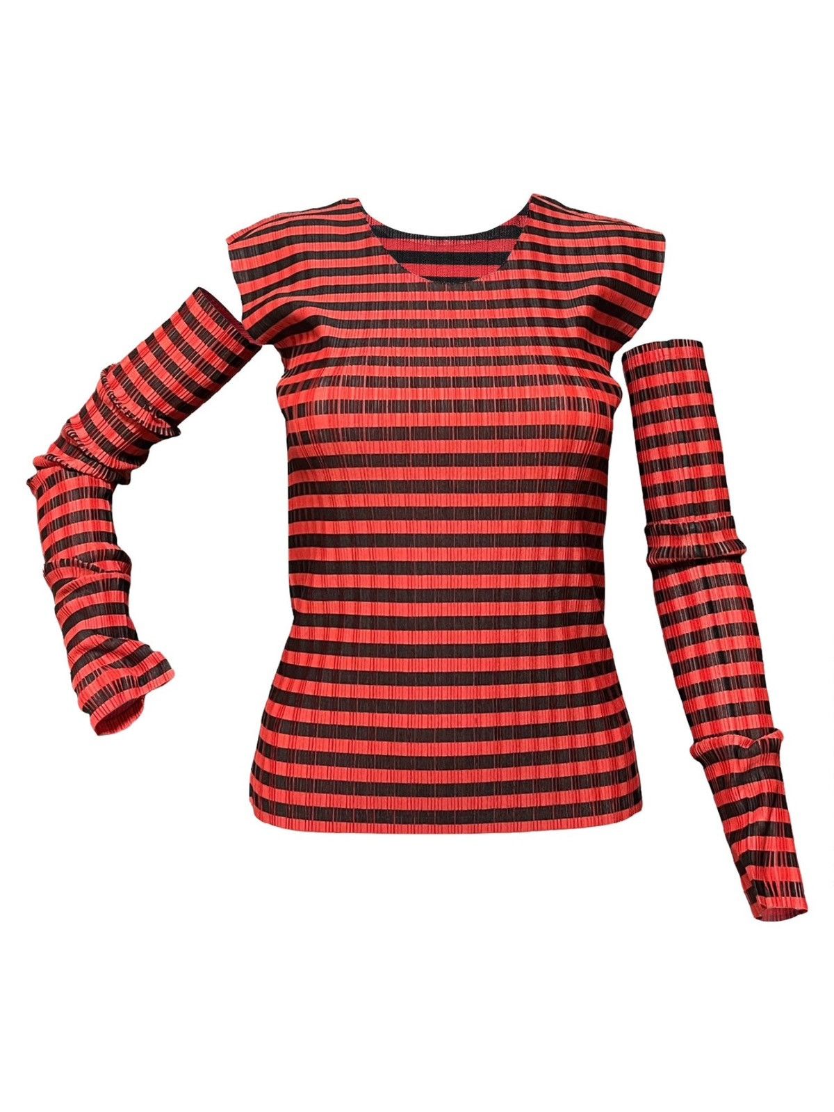 Pleats Please Issey Miyake PLEATS PLEASE Pleated Striped Print Top and Arm Cover Size M / US 6-8 / IT 42-44 - 1 Thumbnail