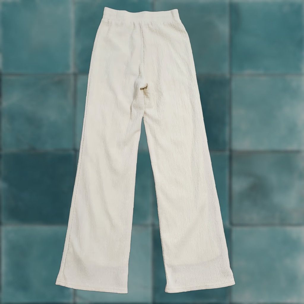Vintage Pretty Garbage Pants Women S Ivory Crinkle HIgh Rise Pull On Lined Stretch Flaw Size 28" / US 6 / IT 42 - 1 Thumbnail