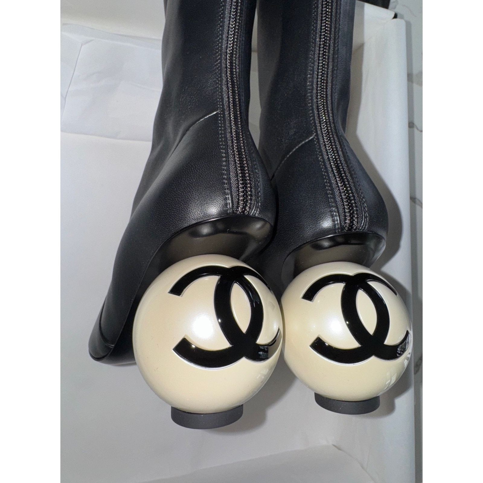 Chanel Ball Heel CC Logo Stretch Leather Mid Calf Boots 39 Size US 9 / IT 39 - 19 Thumbnail