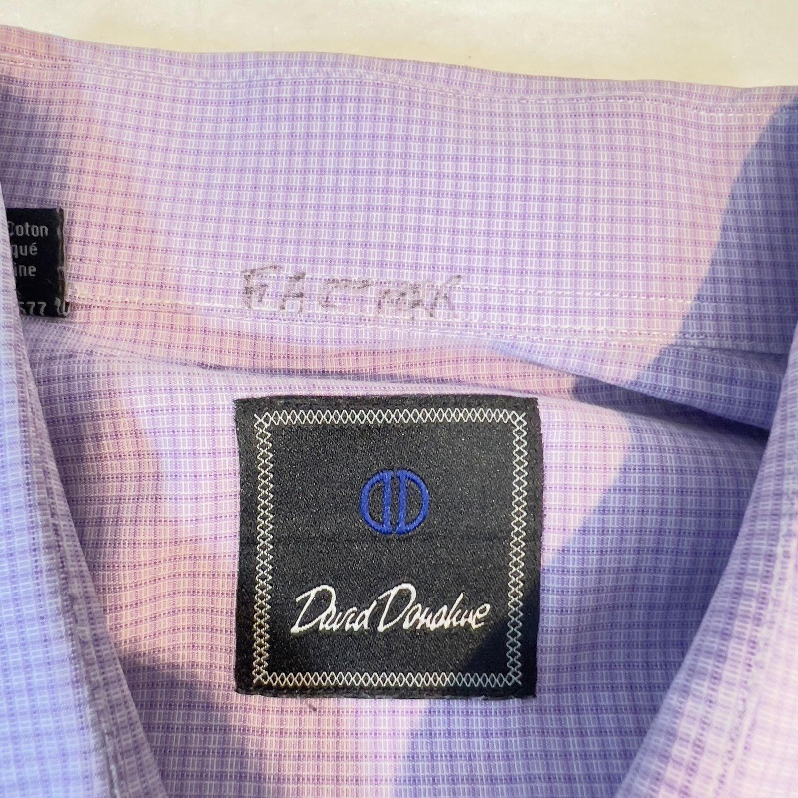David Donahue David Donahue Dress Shirt Mens 18 34/35 Purple Micro Check Size US XL / EU 56 / 4 - 2 Thumbnail