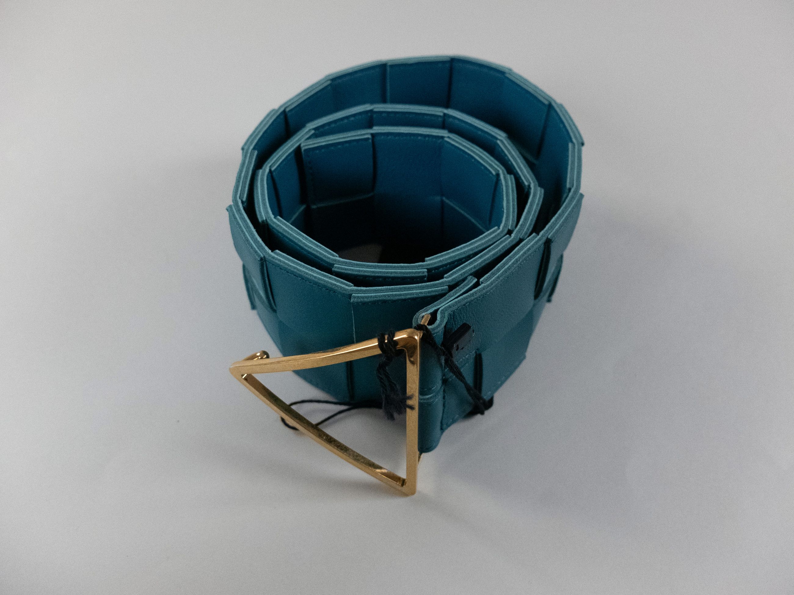 Bottega Veneta BOTTEGA VENETA blue intrecciato woven triangle belt 80 Size ONE SIZE - 4 Thumbnail