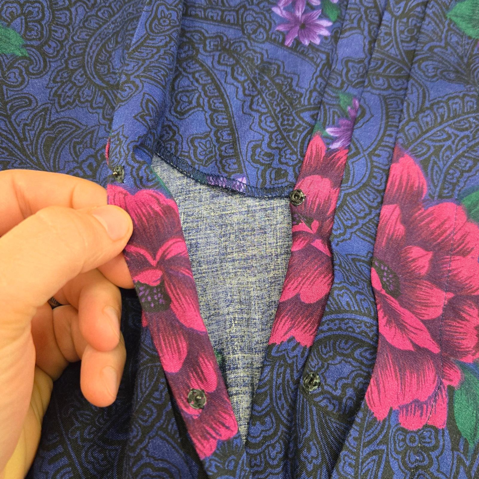 Vintage Vintage Blue Purple Floral Paisley Rayon Midi Dress Size 10 Size L / US 10 / IT 46 - 6 Thumbnail