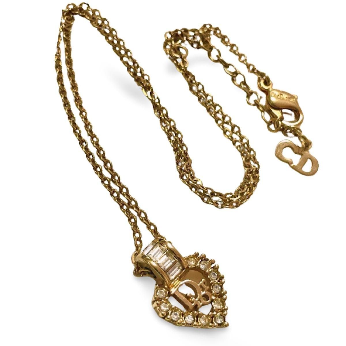 Dior Vintage Christian Dior heart top necklace with rhinestones Size ONE SIZE - 3 Thumbnail