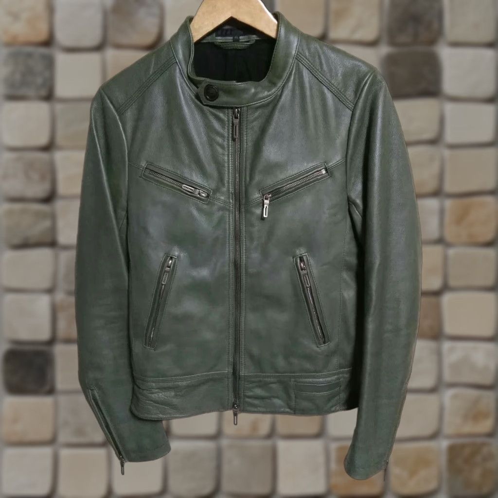 Doublet CAV-000 Leather Single Rider Jacket with Double Zip Green Men's Size S Size US S / EU 44-46 / 1 - 1 Thumbnail
