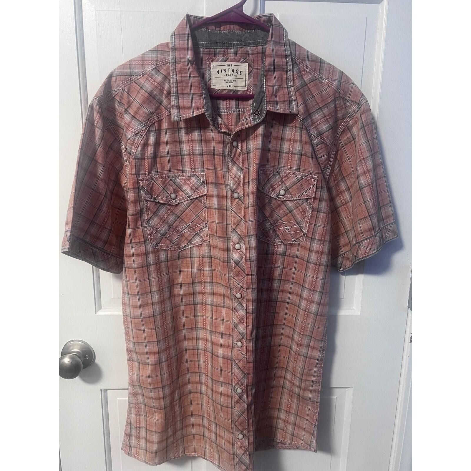 Other BKE Vintage Shirt Mens 2XL Salmon Plaid Western Pearl Snap Size US XXL / EU 58 / 5 - 3 Thumbnail