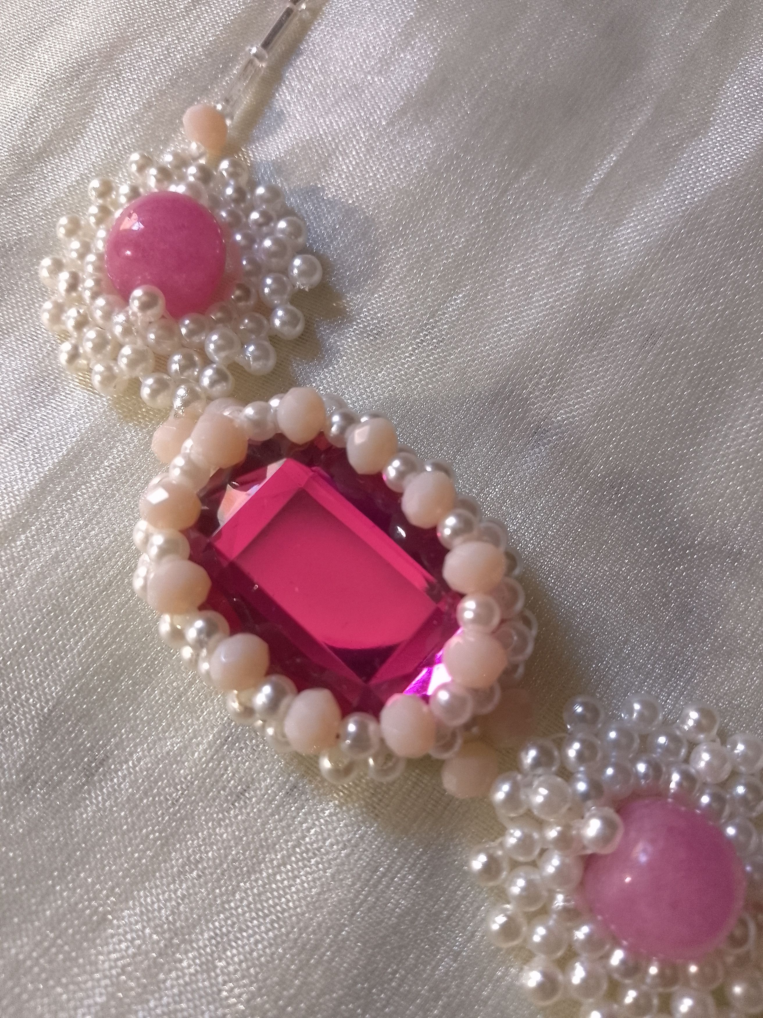 Handmade Beaded necklace pink Zircons & natural jade gemstones Size ONE SIZE - 10 Thumbnail