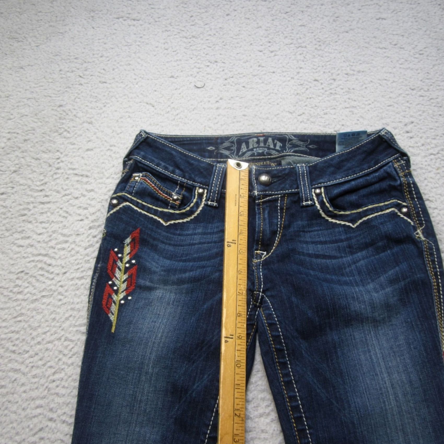 Ariat Ariat Pendleton Jeans Women 26 Blue Aztec Trouser Rodeo Western Thick Stitch Size 26" / US 2 / IT 38 - 4 Thumbnail