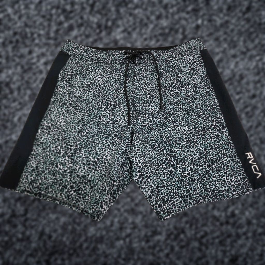 RVCA RVCA VA Board Shorts Men 33/8" Back Pocket Zip Drawstring Multicolor Green Black White Animal Print Hawaiian Quick Dry Stretch Beach Surfing Men 33 Size US 33 - 1 Thumbnail