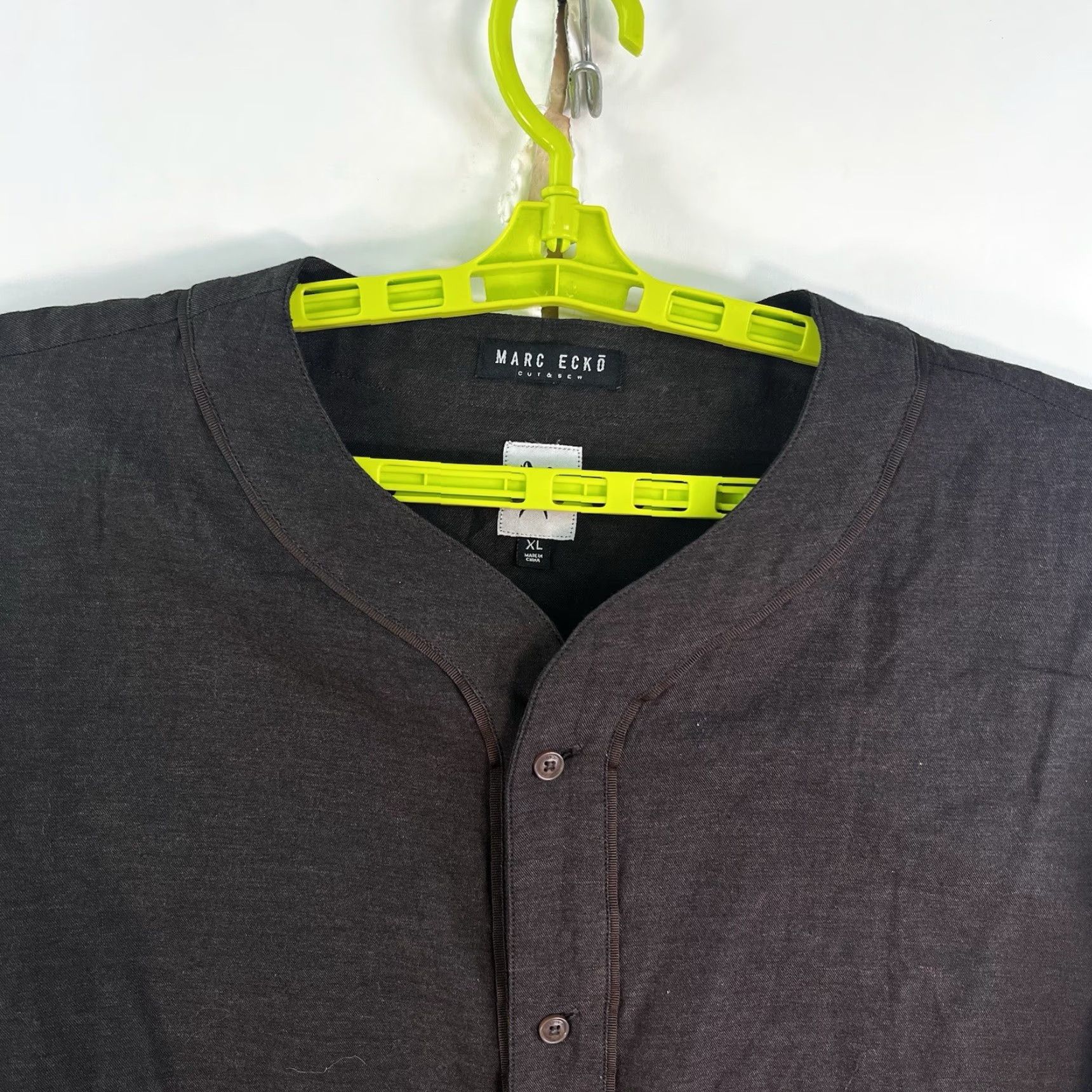 Ecko Unltd. Marc Ecko Cut & Sew Henley Button-Up Shirt Mens XL Brown Long Sleeve Solid Embroidered Size US XL / EU 56 / 4 - 3 Thumbnail