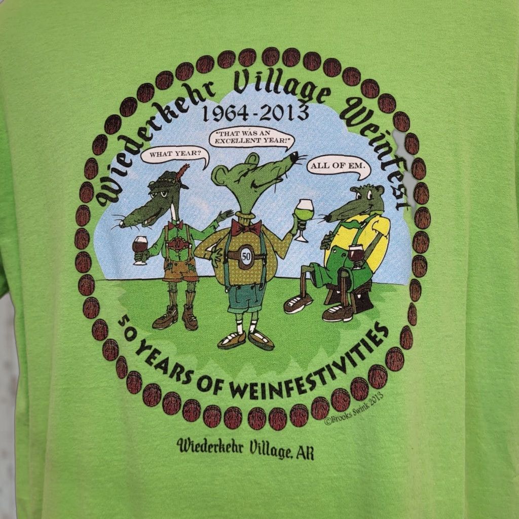 Gildan Wiederkehr Village Weinfest TShirt Unisex Graphic 50 Years 1964-2013 Green Shirt Adult L Neon Green Logo 1960s-2010s Mens Womens Size US L / EU 52-54 / 3 - 1 Thumbnail