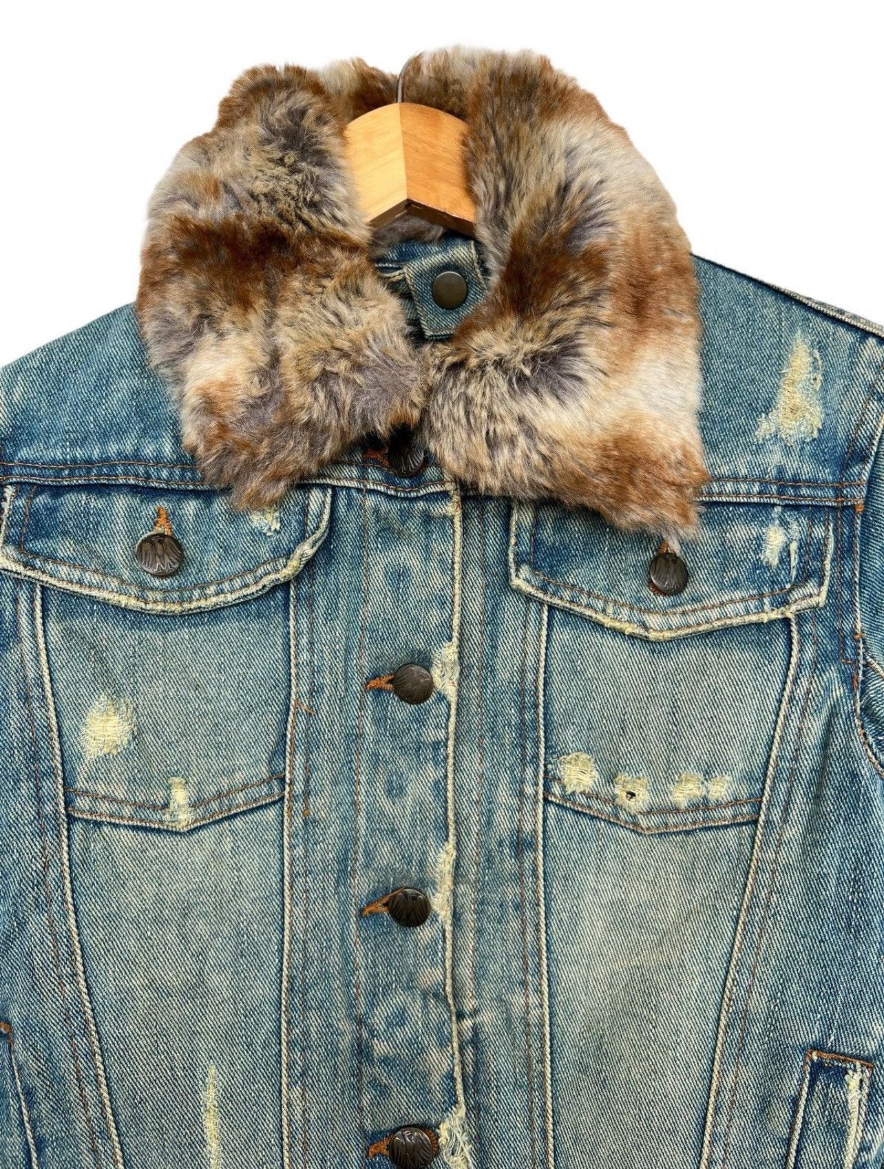 Japanese Brand Japanese Brand Fur Denim Jacket Distressed Denim Jacket S Size S / US 4 / IT 40 - 7 Thumbnail