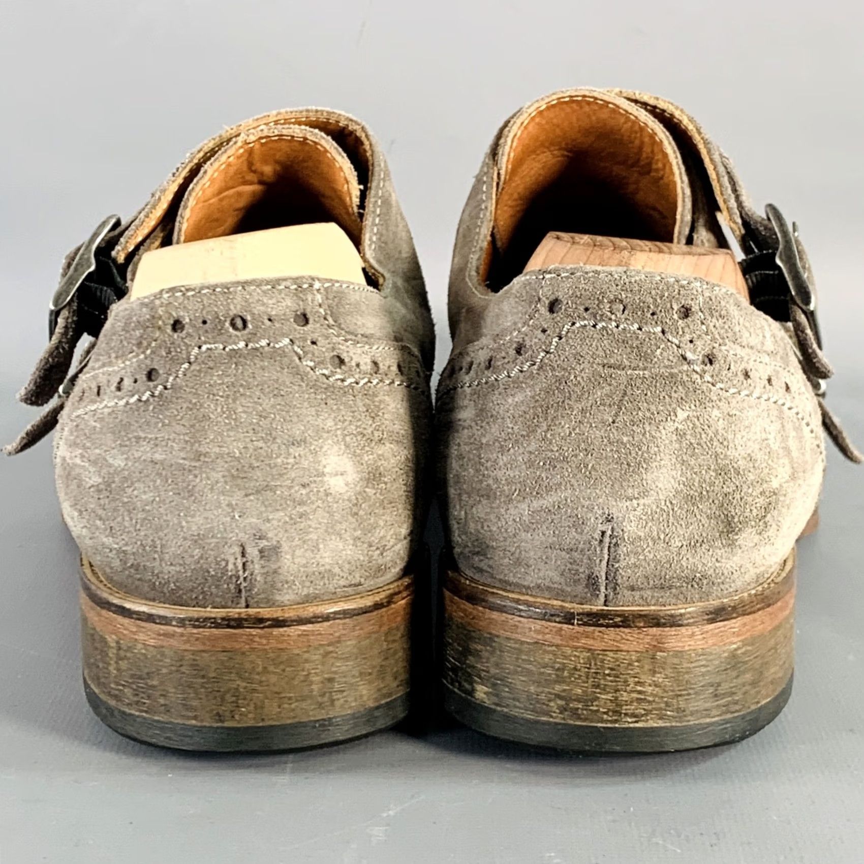 John Varvatos JOHN VARVATOS Size 9.5 Grey Suede Perforated Double Monk Strap Loafers Size US 10 / EU 43 - 3 Thumbnail