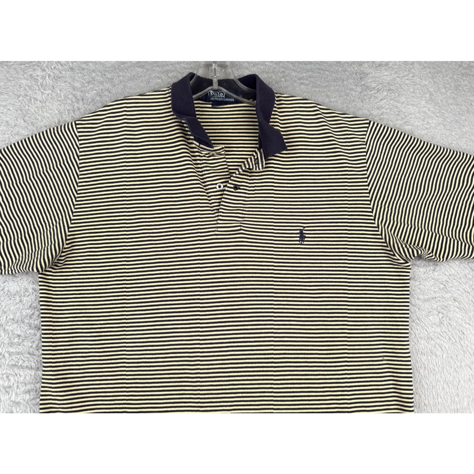 Ralph Lauren VINTAGE Ralph Lauren Polo Shirt Adult XL Blue Yellow Stripe 100% Cotton Short Sleeve Mens Slim Fit Size US XL / EU 56 / 4 - 4 Thumbnail
