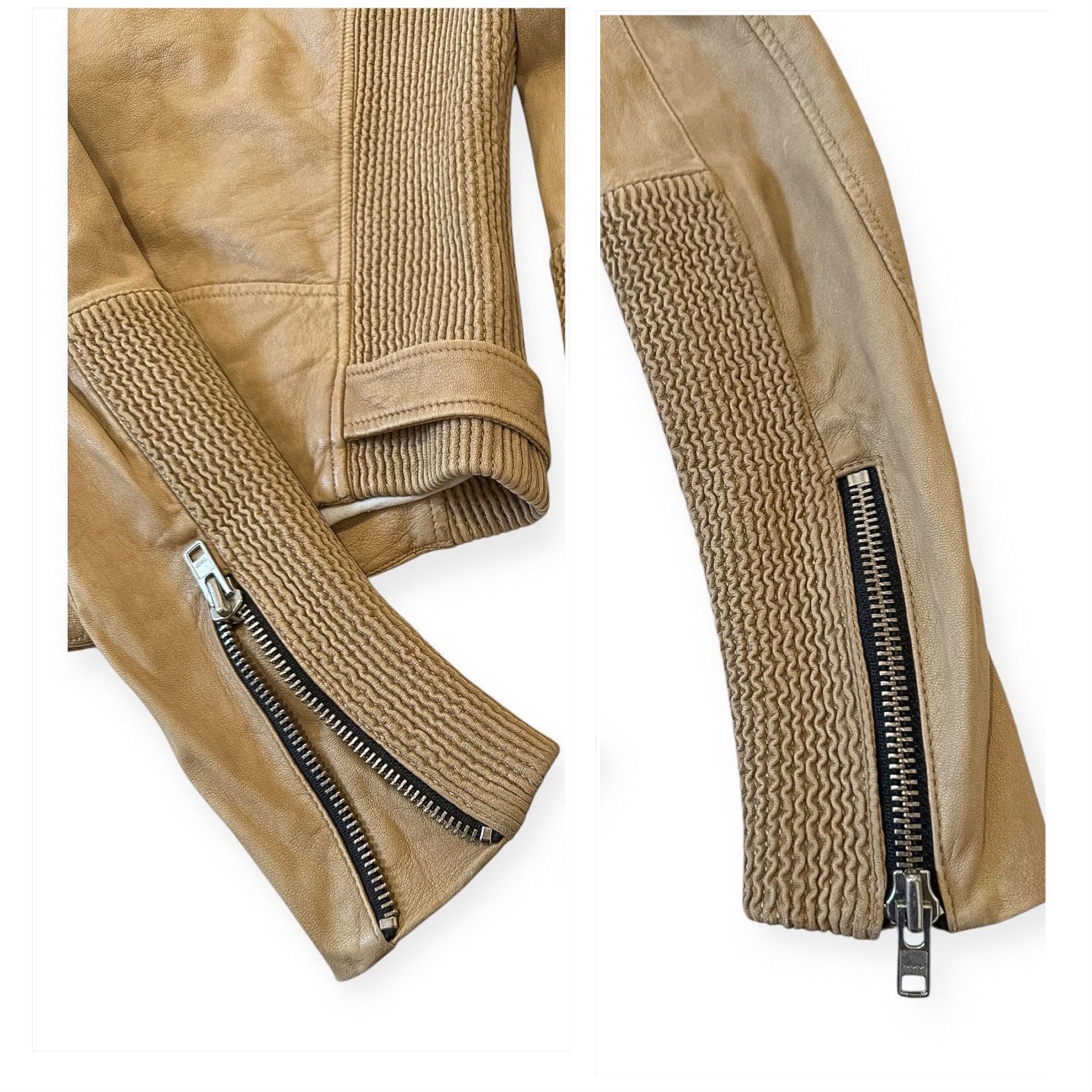 Iro IRO Evana Double Zip Leather Biker/Moto Jacket in Beige, Si Size XS / US 0-2 / IT 36-38 - 12 Thumbnail