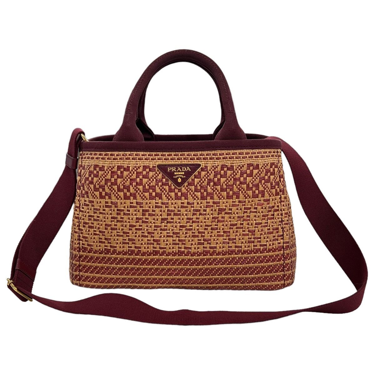 image of Prada Woven Canapa Tote Bag in Tan, Women's