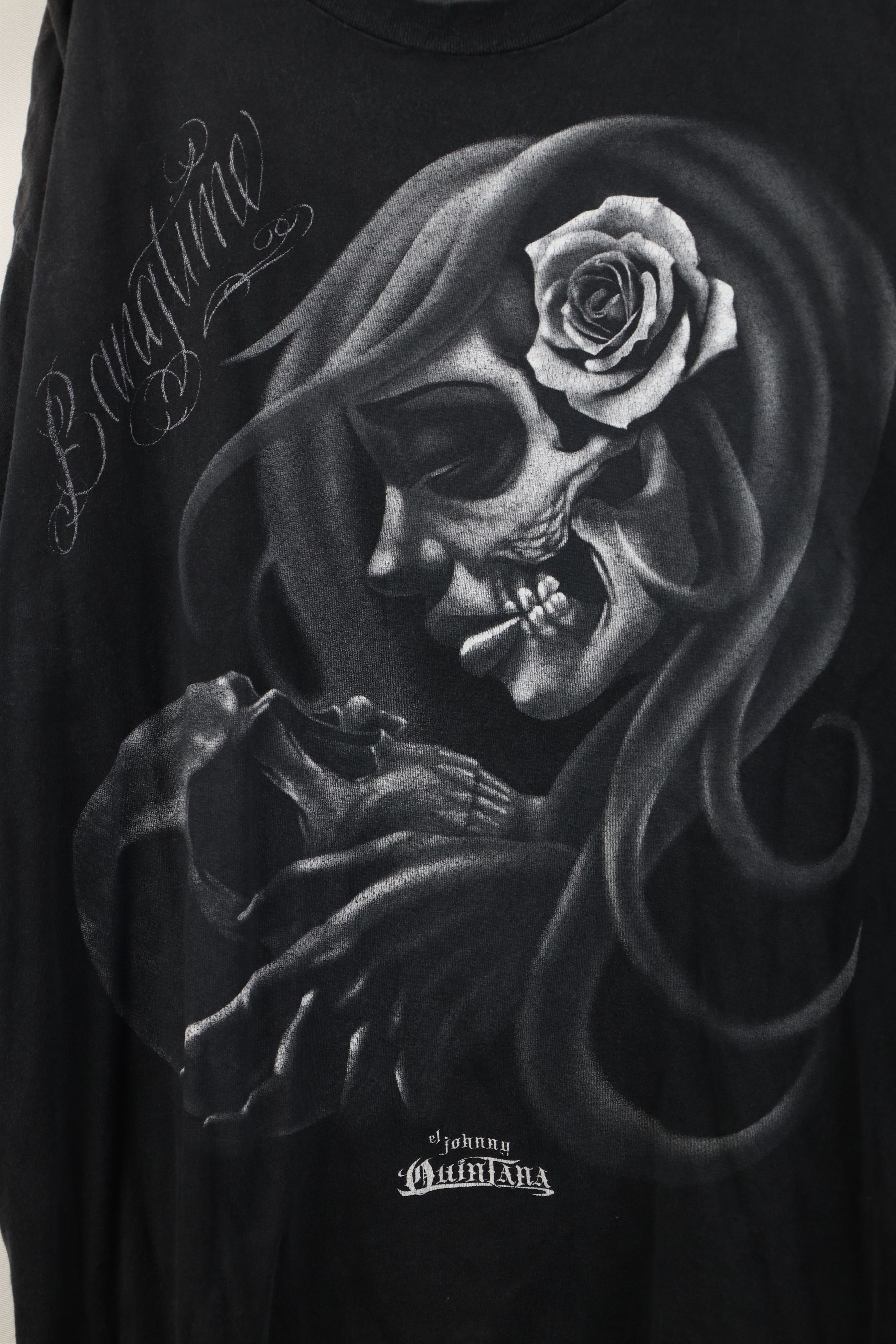 Vintage Vintage Y2K Streetwear Pinup Girl Rose Flower Skull T-Shirt Size US XXL / EU 58 / 5 - 4 Thumbnail