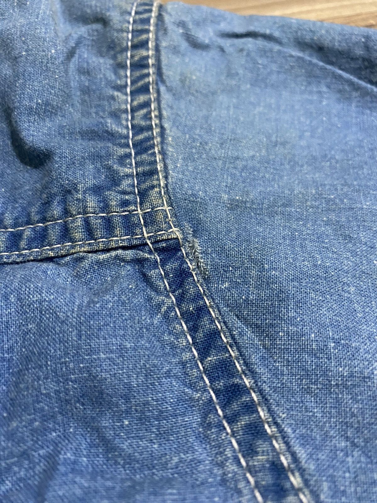 Hai Sporting Gear × Issey Miyake × Japanese Brand VINTAGE HAI SPORTING GEAR ISSEY MIYAKE INDIGO DENIM SHIRT Size US M / EU 48-50 / 2 - 8 Thumbnail
