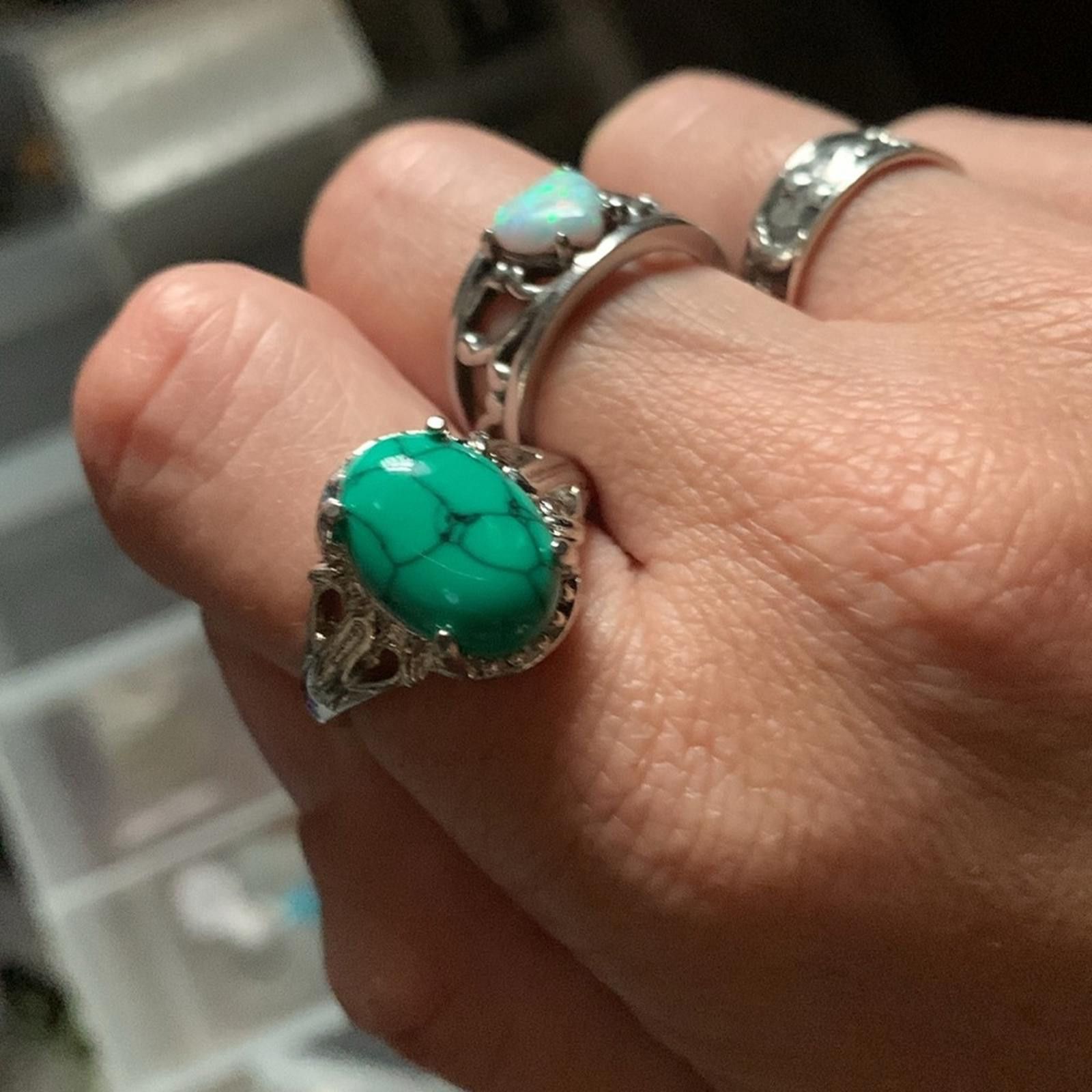 Designer Stunning Turquoise Ring Size 9- Vintage Design Size ONE SIZE - 3 Thumbnail
