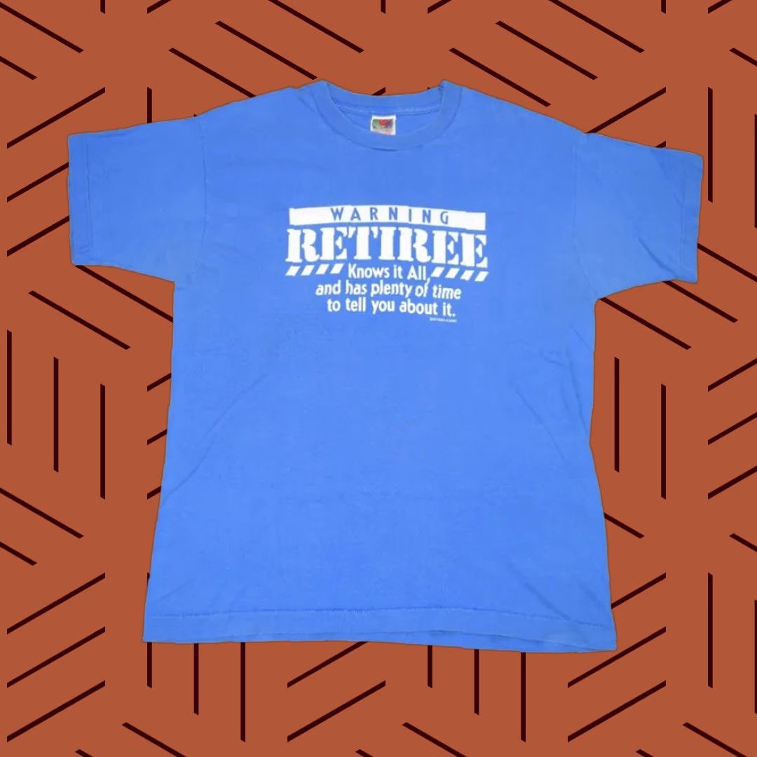 Fruit Of The Loom VTG RETIREE WARNING T-SHIRT SHIRT Men L Blue 1990s Grunge Fruit of the Loom Made in USA Size US L / EU 52-54 / 3 - 1 Thumbnail