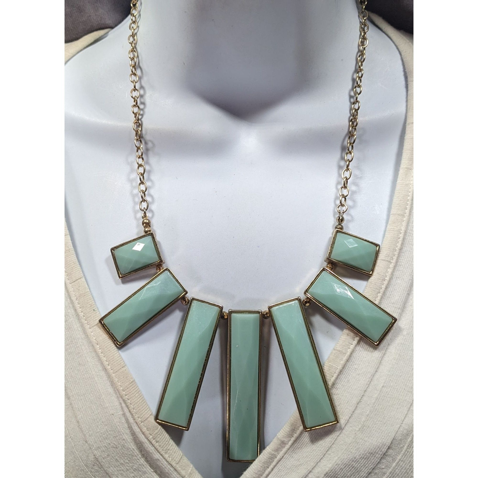 Other Graduated Pillar Bib Necklace Blue Gems With Gold Tone Metal Size ONE SIZE - 4 Thumbnail