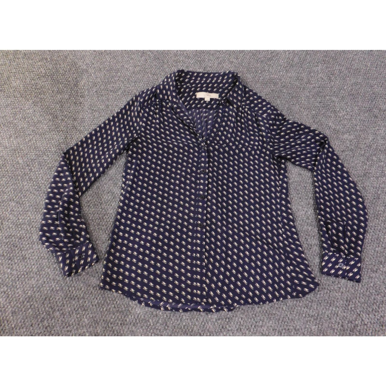 Loft VINTAGE LOFT Button-Up Shirt Womens XS Blue Geometric Print Long Sleeve Polyester Basic Size XS / US 0-2 / IT 36-38 - 2 Thumbnail