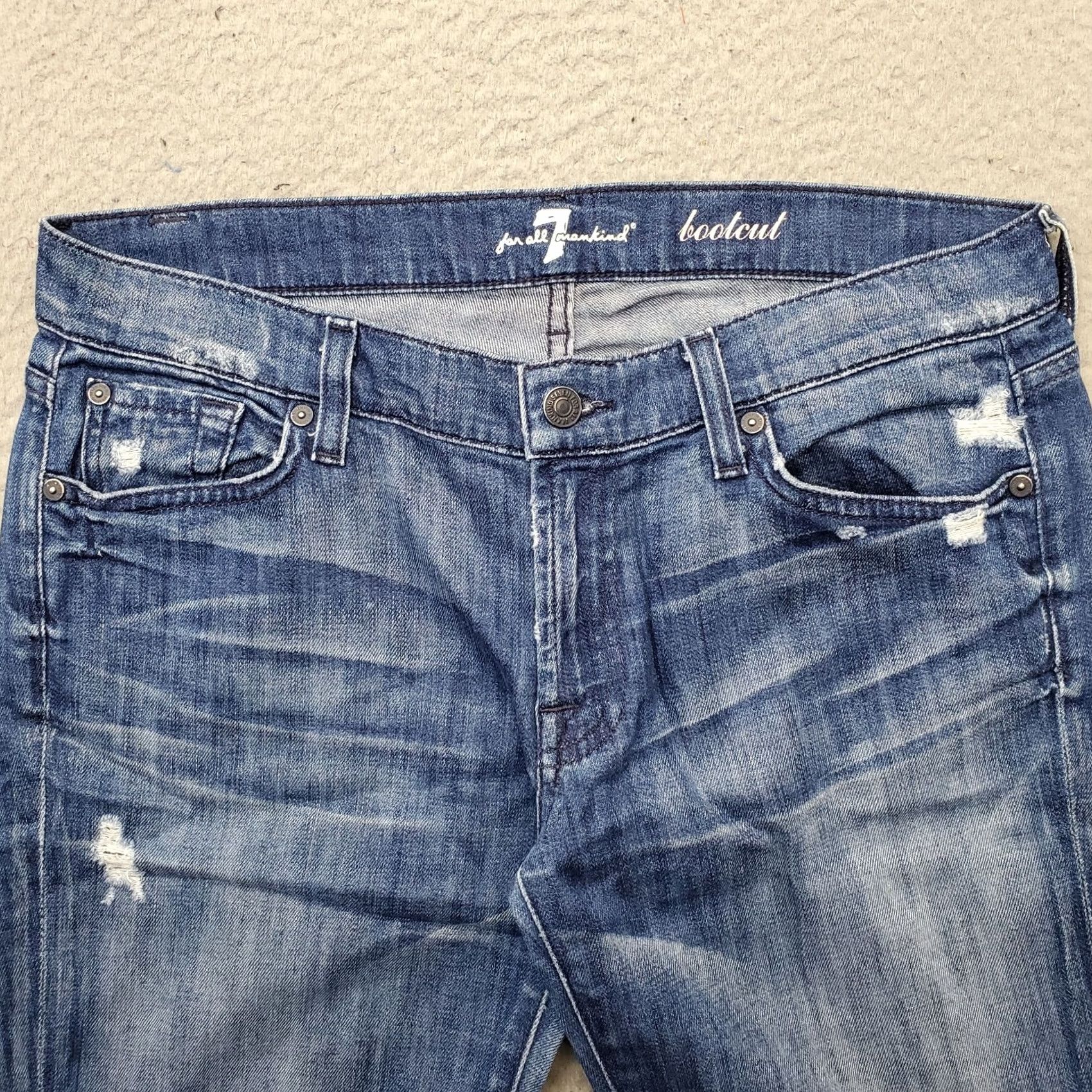 7 For All Mankind 7 for All Mankind Bootcut Jeans Womens 31 Blue Denim Faded Whiskered Distressed Size 24" / US 00 / IT 34 - 7 Thumbnail