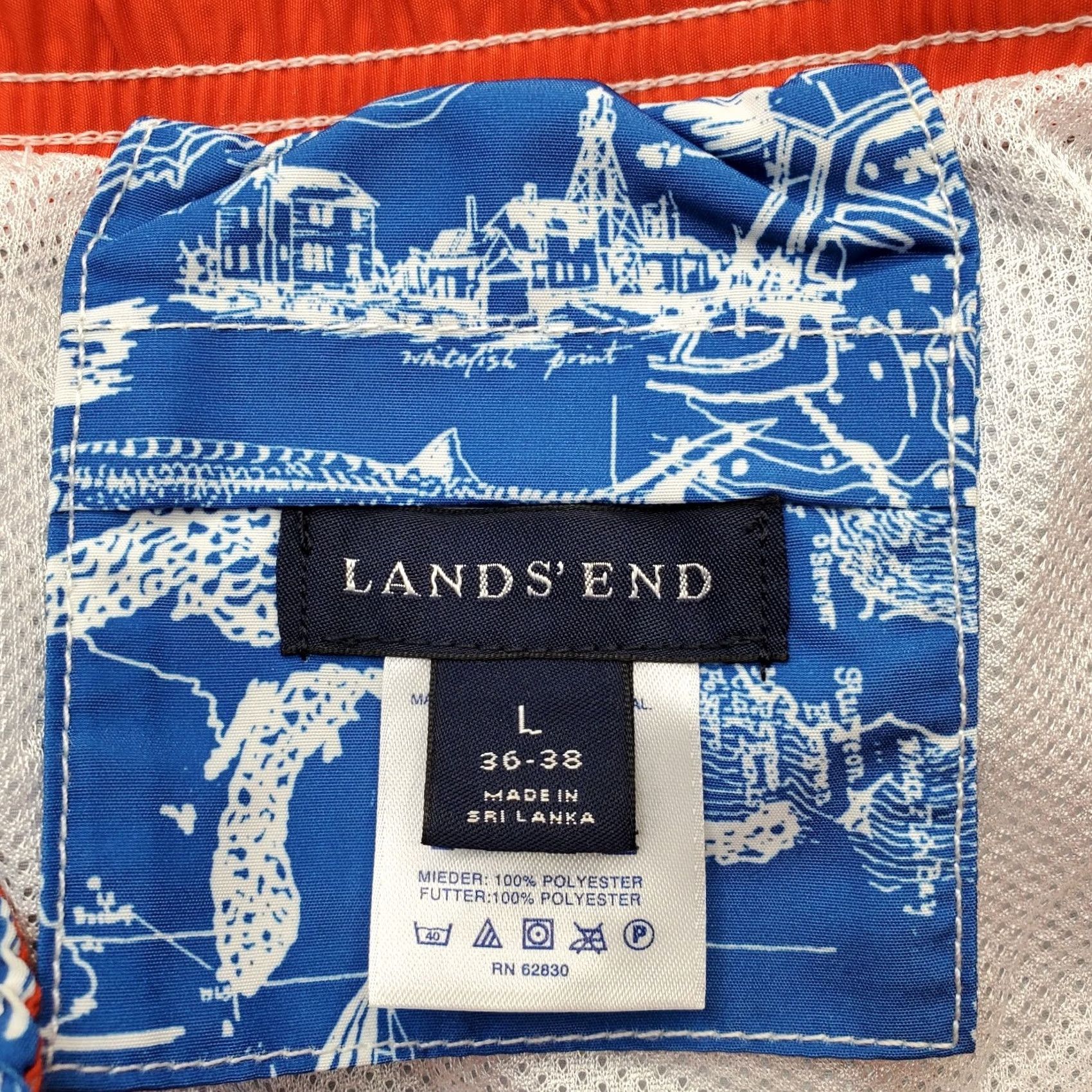 Lands' End Lands' End Mens Swim Trunks Trunks: Mens Size L Multicolor Great Lakes Map Drawstring Waist Swimsuit Bottom Beach Pockets Size US 33 - 6 Thumbnail