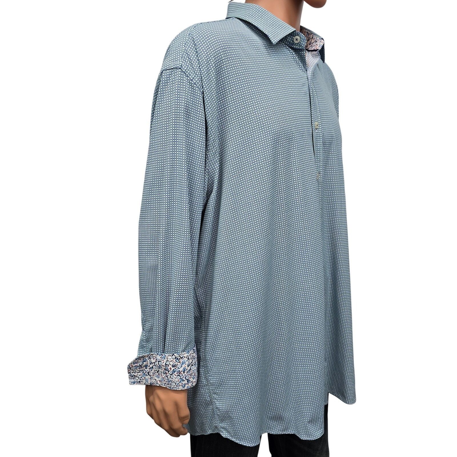 BUGATCHI BUGATCHI Comfort Stretch Shirt 2X Geo Print Floral Flip Cuff Size US XXL / EU 58 / 5 - 7 Thumbnail