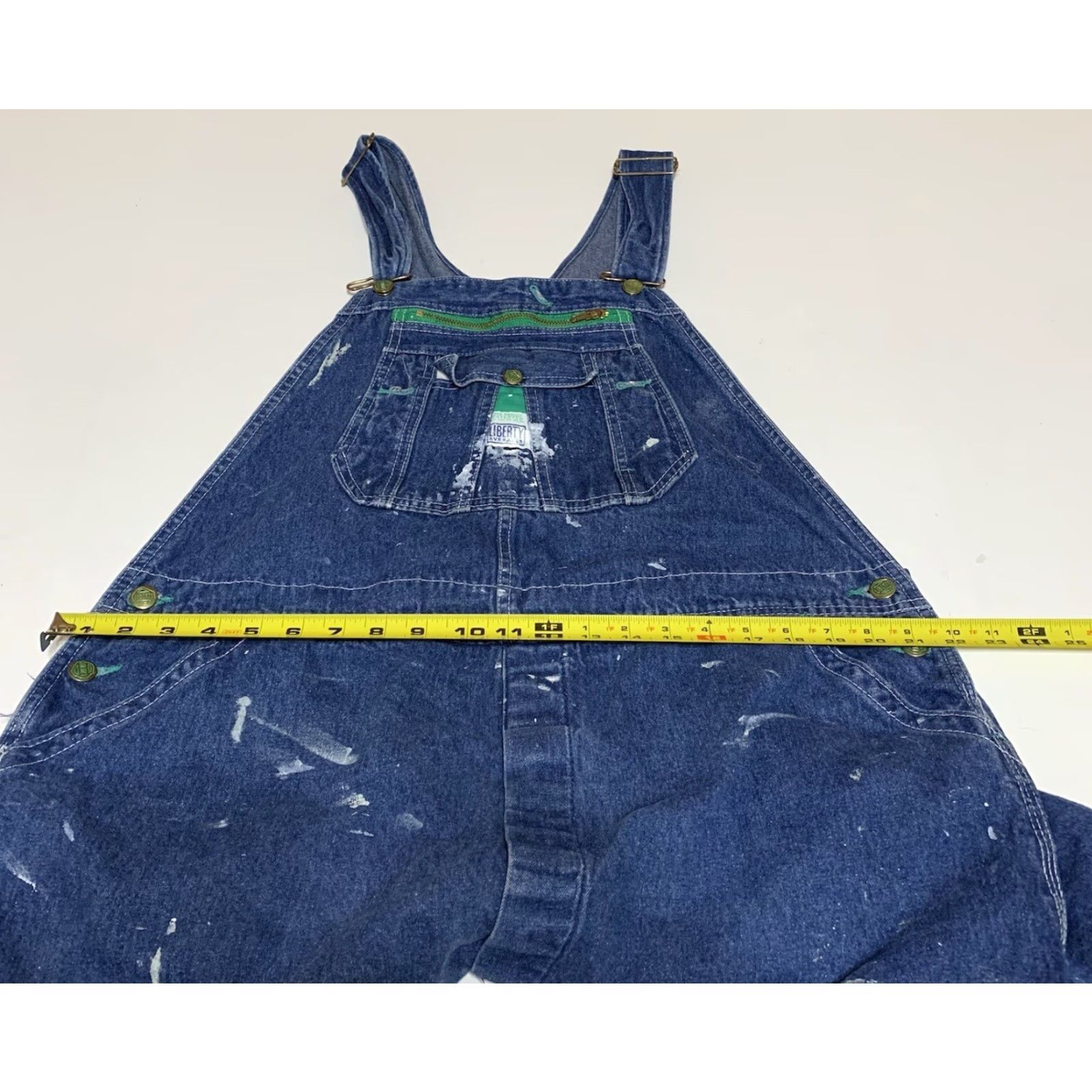 Denime VINTAGE Liberty Overalls Denim Blue Distressed Paint Stained Men’s Measures 44x27 Jeans Work Farmer Pockets Size US 44 / EU 60 - 5 Thumbnail