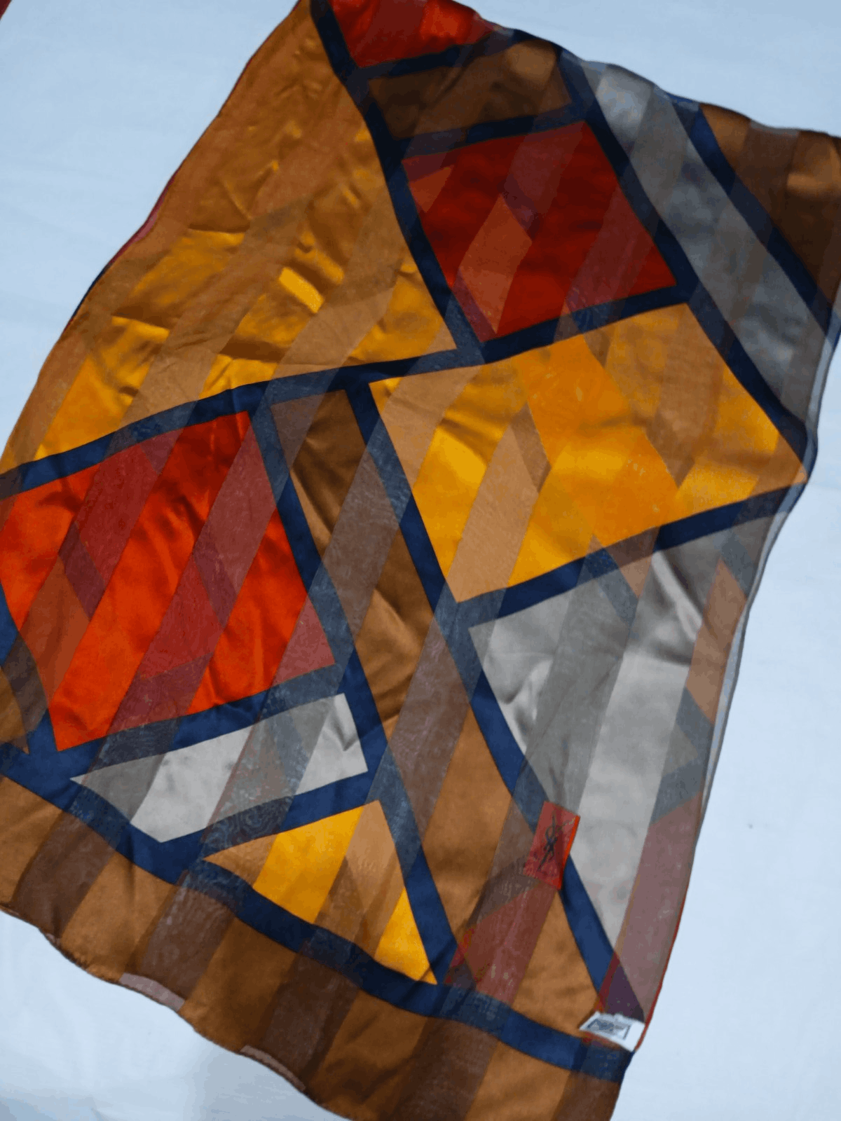 Yves Saint Laurent Yves Saint LAURENT YSL Paris Geometric Abstract Silk Scarf Size ONE SIZE - 3 Thumbnail