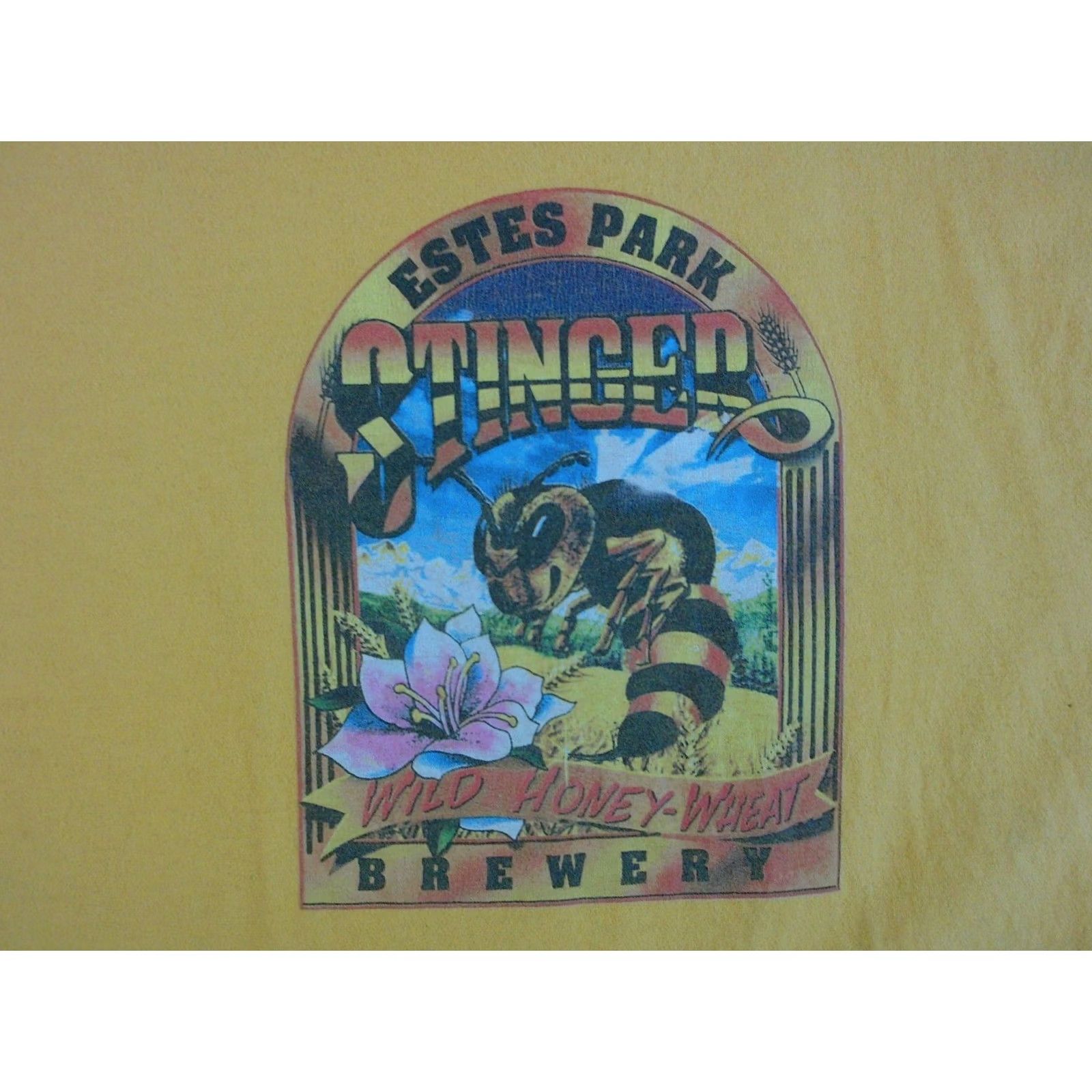 Sunray Sportswear Ouray Sportswear VTG Beer T-Shirt Men's XL Yellow Graphic Print Estes Park Wild Honey Wheat Colorado Brewery Stinger Shirt Size US XL / EU 56 / 4 - 3 Thumbnail