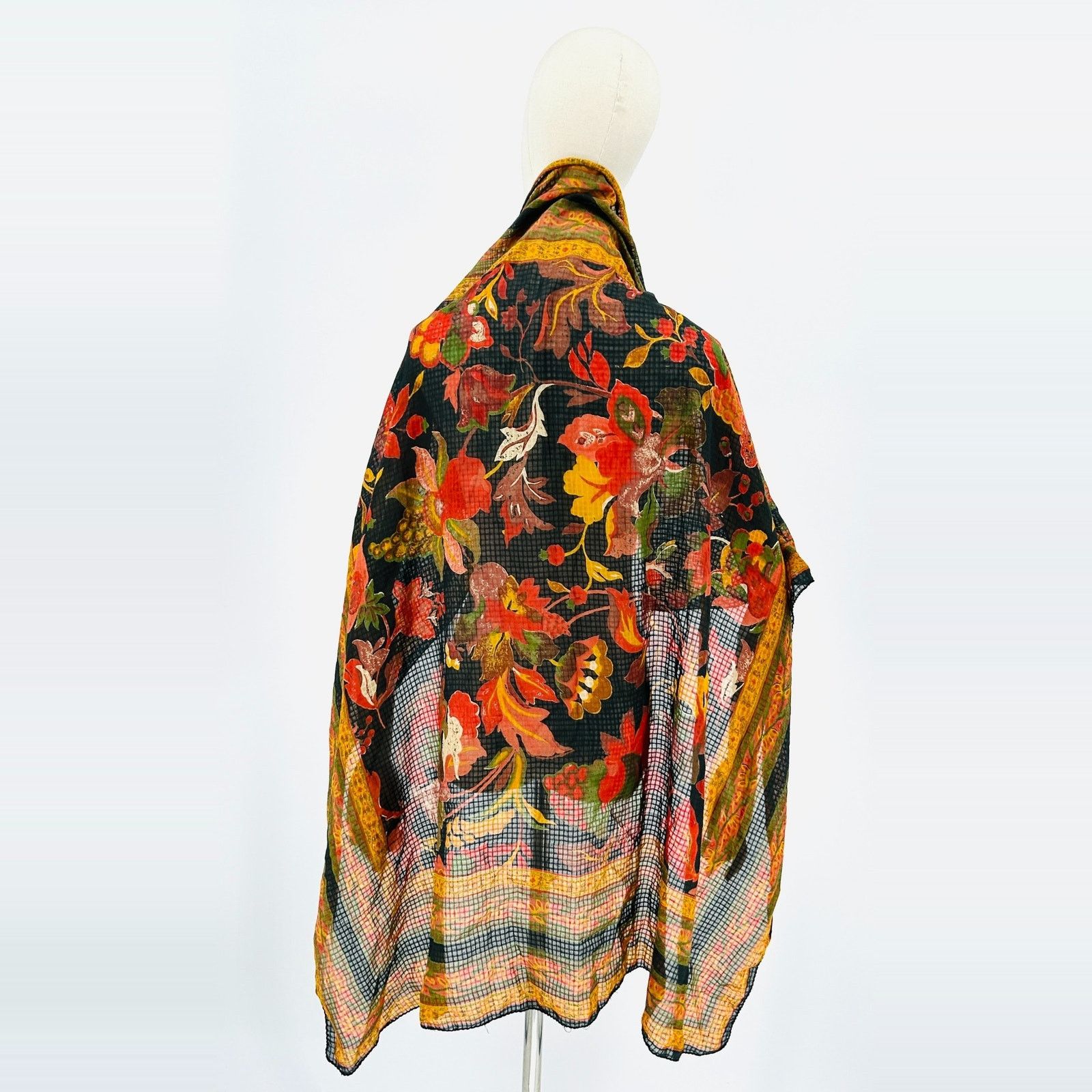 Vintage Vintage 70s Black Yellow Floral Handrolled Cotton Scarf Size ONE SIZE - 2 Thumbnail
