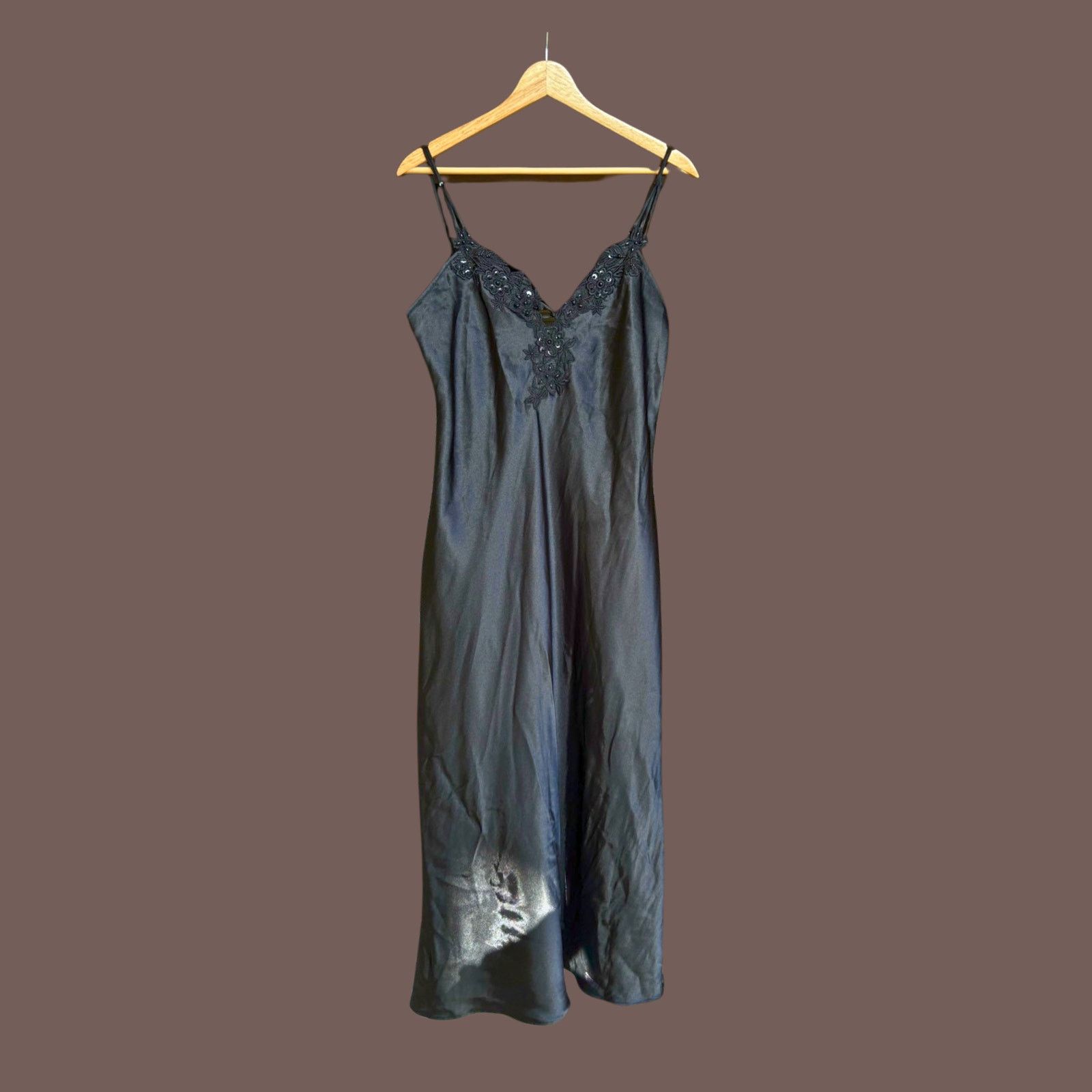 Vintage VTG Slip Dress California Dynasty Black Beaded 90s Coquette Size M / US 6-8 / IT 42-44 - 1 Thumbnail