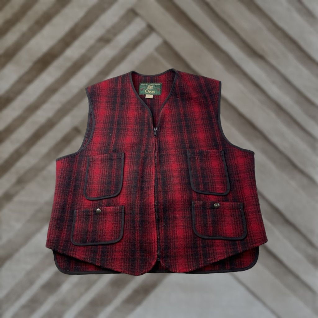 VINTAGE Orvis Vest Red Buffalo Plaid Wool Blend Hunting USA XL Full Zip Pockets Wool Lining Unisex Adults 80s 90s Outdoor Casual Dress Hunting USA