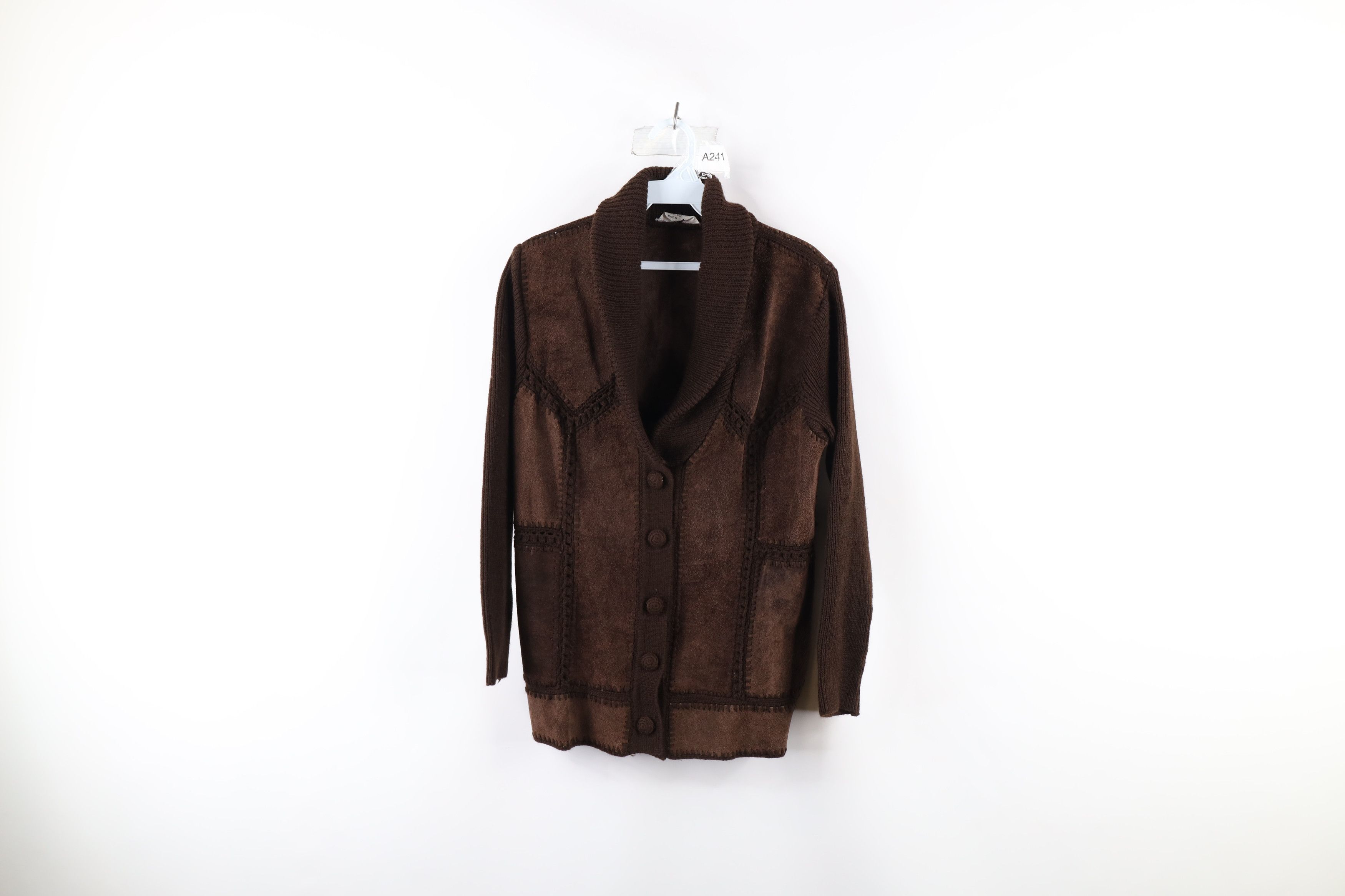 Vintage 70s Streetwear Leather Knit Cardigan Sweater Jacket