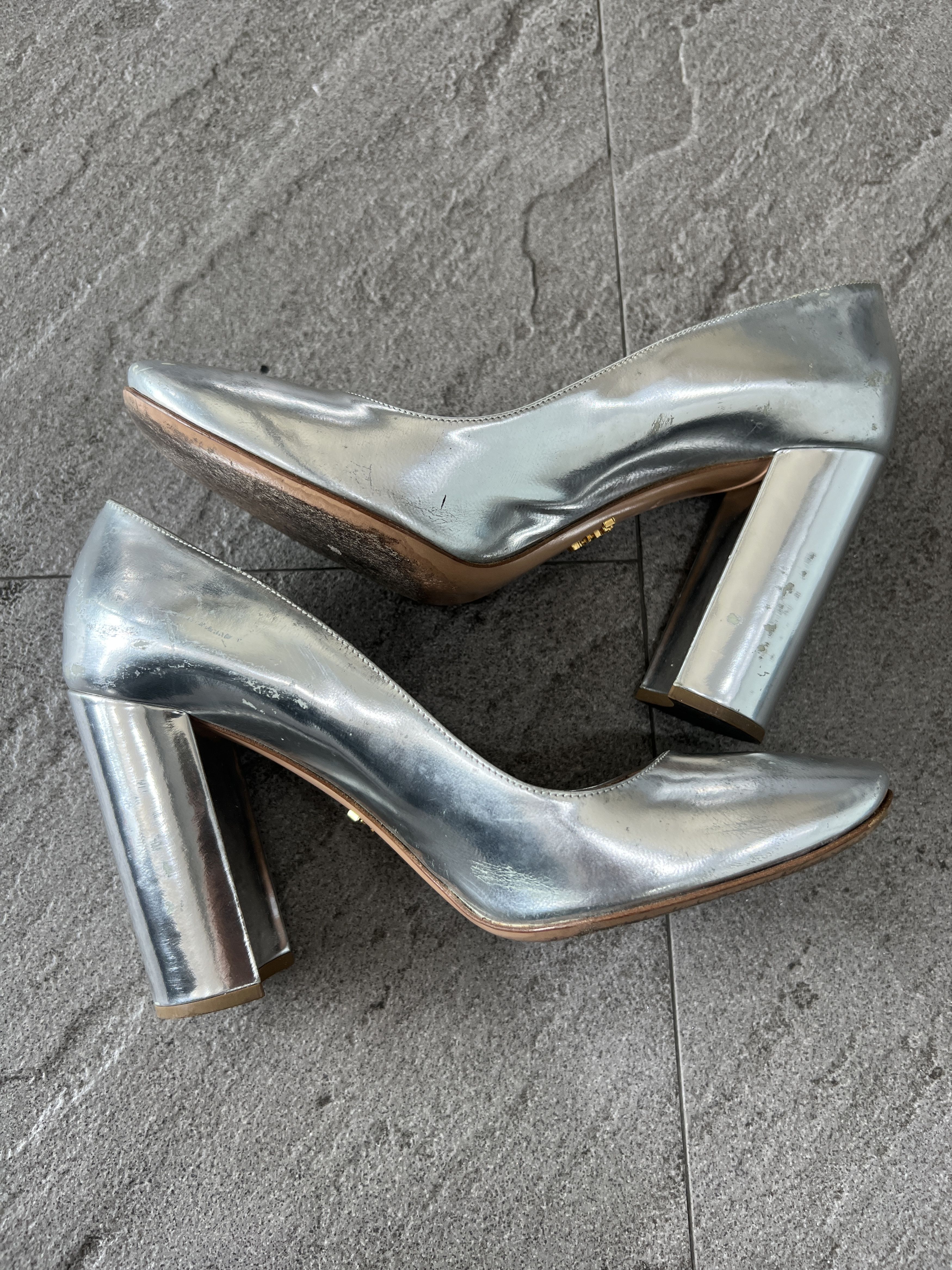 Prada Prada Silver Metallic Block Heel Pumps EU38 Size US 8 / IT 38 - 5 Thumbnail
