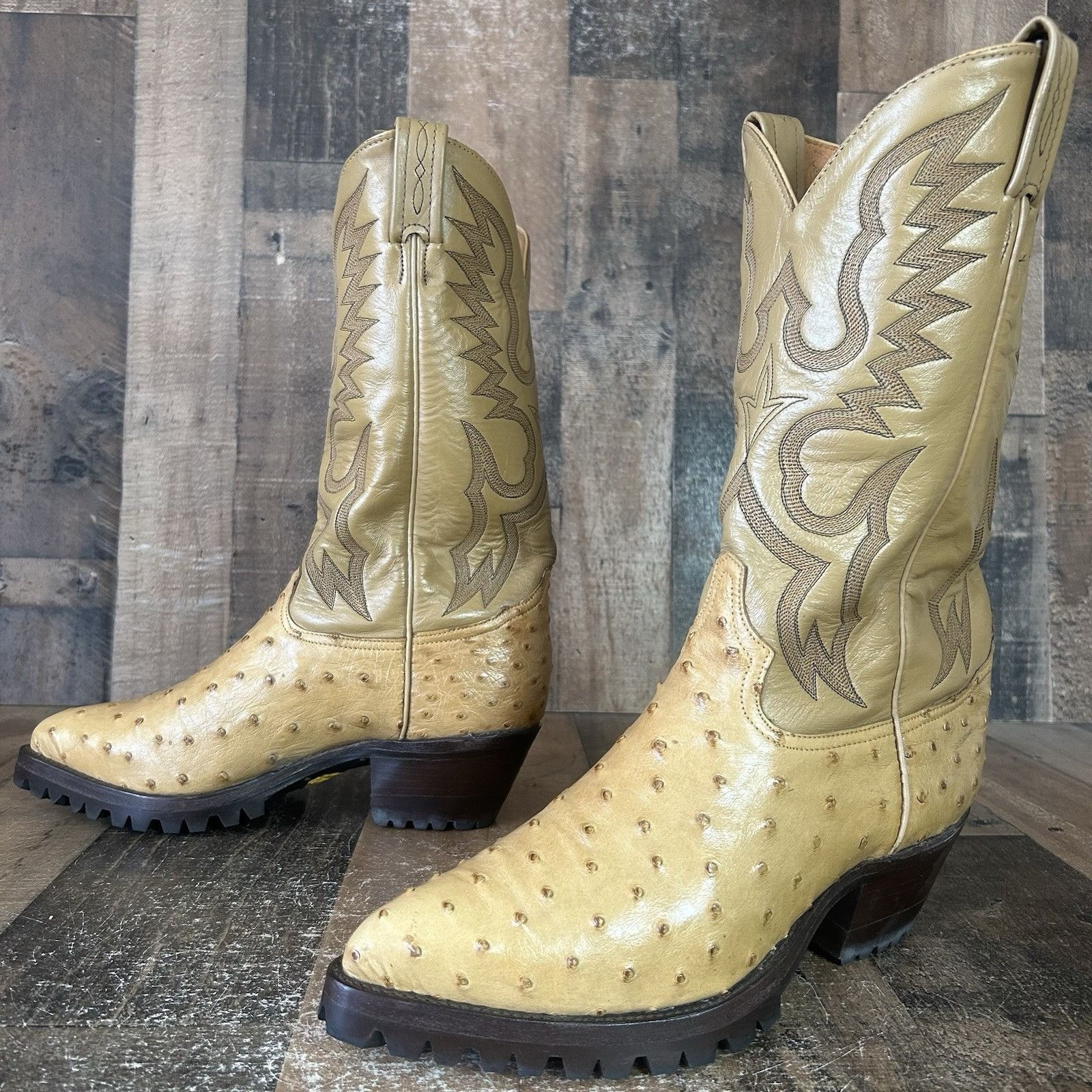 Tony Lama Tony Lama Vintage Lug Sole Ostrich Cowboy Boots Mens 9.5 EE Size US 9.5 / EU 42-43 - 4 Thumbnail