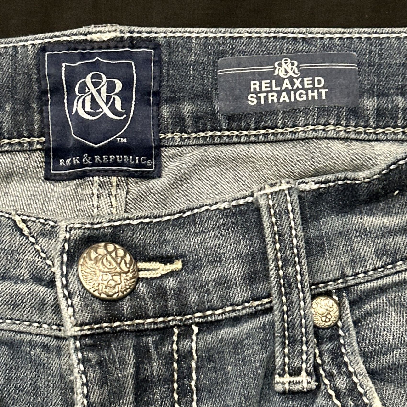 Vintage Rock & Republic Jeans Rock Denim Relaxed Straight Fit 33x34 Mens Blue Size US 33 - 2 Thumbnail