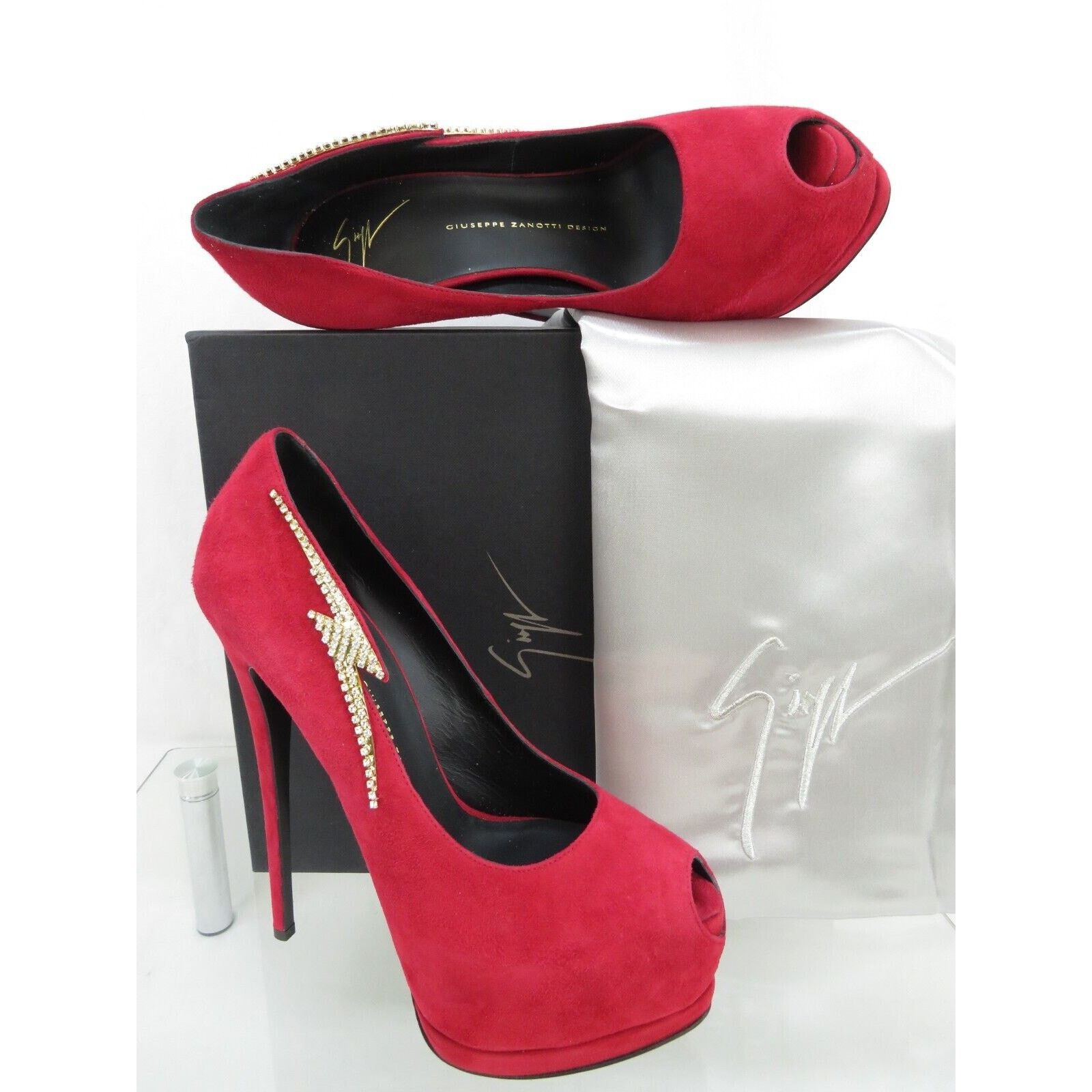 Giuseppe Zanotti SHARON 115 RED SUEDE CRYSTALS LIGHTNING PLATFORM PUMPS 39 Size US 9 / IT 39 - 9 Thumbnail