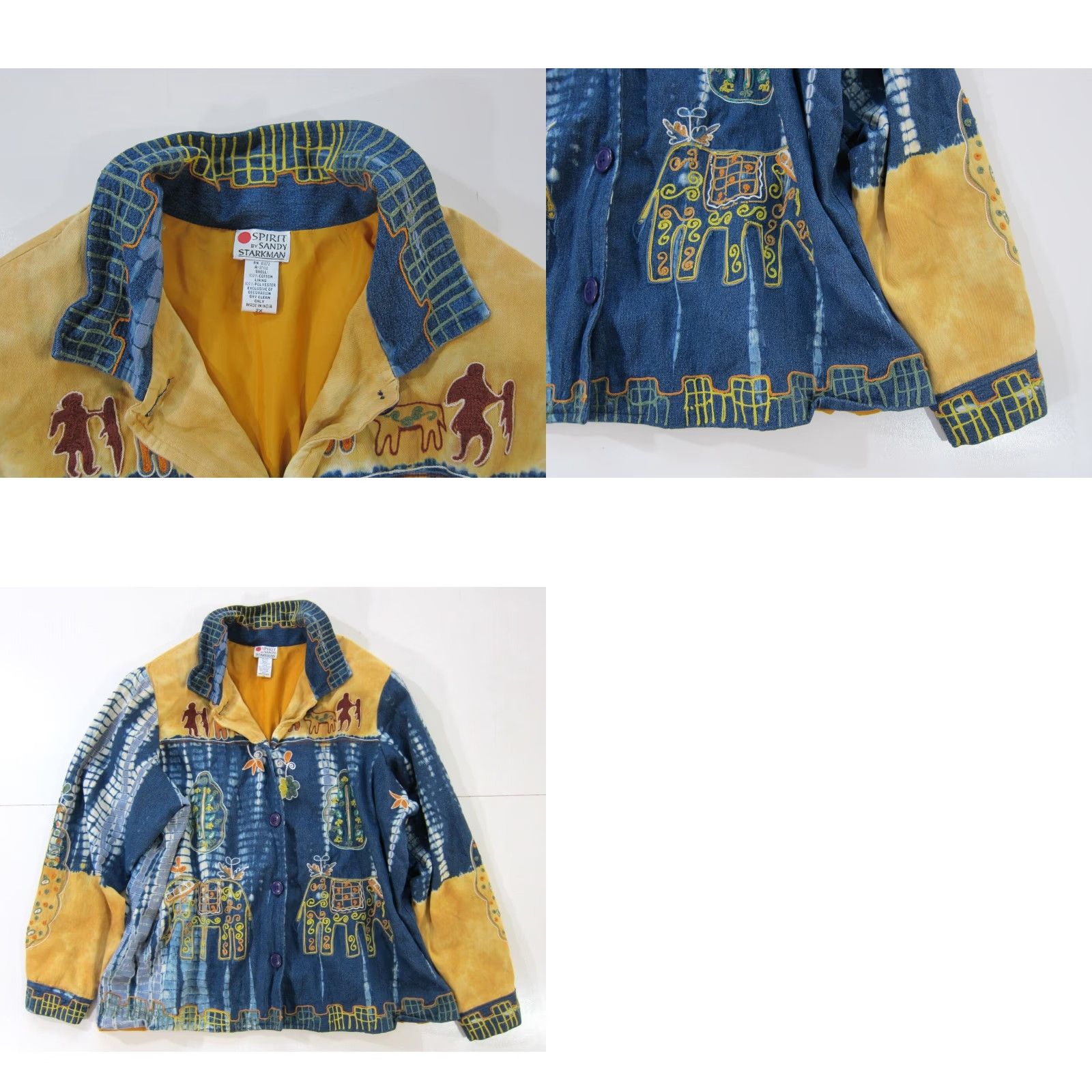 ESPIRIT Sandy Starkman Spirit Cotton Blue Brown Tie Dye Embroidered Hippy Boho Jacket 2X Shirt 1990s Mens Size XXL / US 16-18 / IT 52-54 - 8 Thumbnail